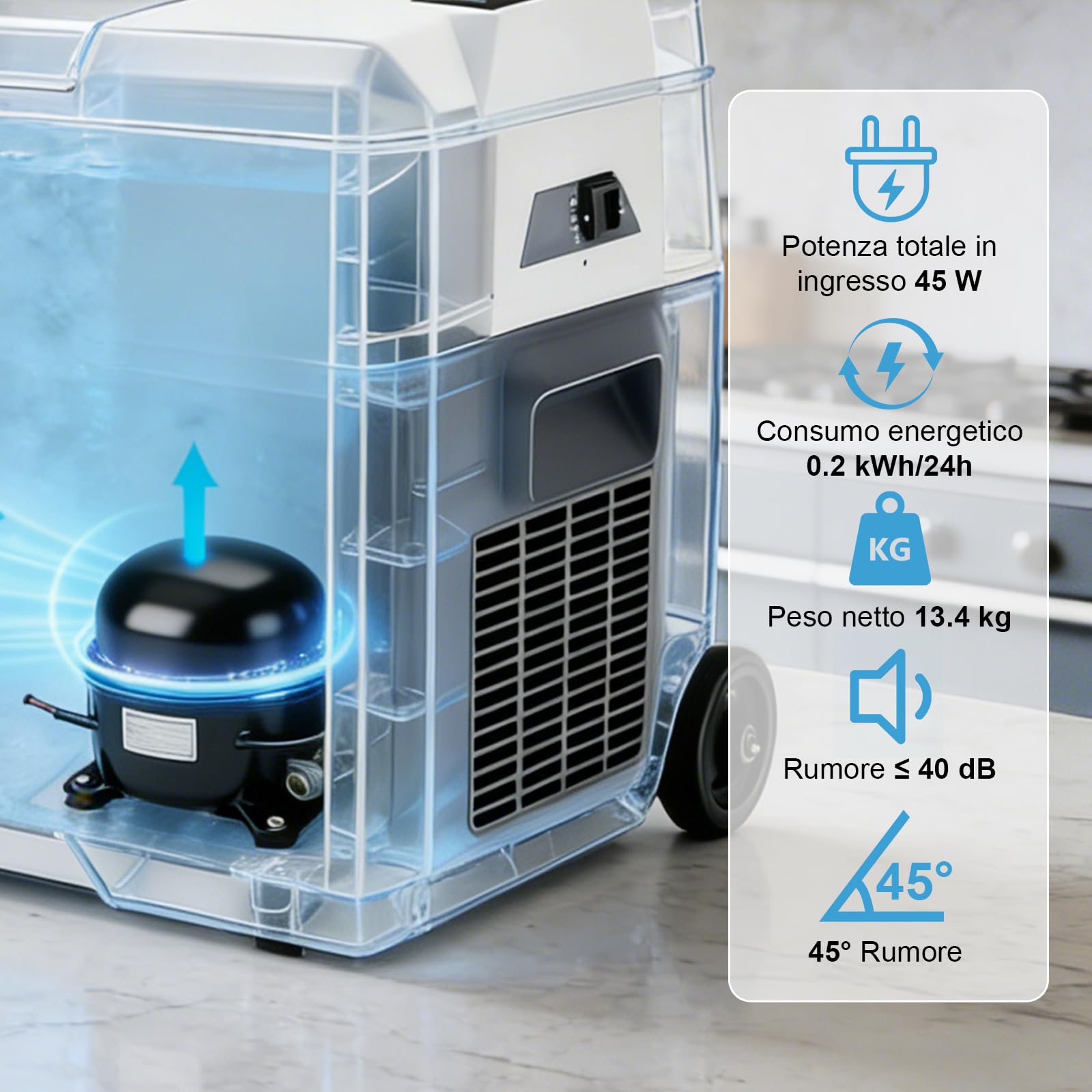 Frigorifero auto da 40 l, frigo a compressore, frigorifero da viaggio, mini frigo, frigorifero per auto e con collegamento di alimentazione, in acciaio inox [classe di efficienza energetica F]