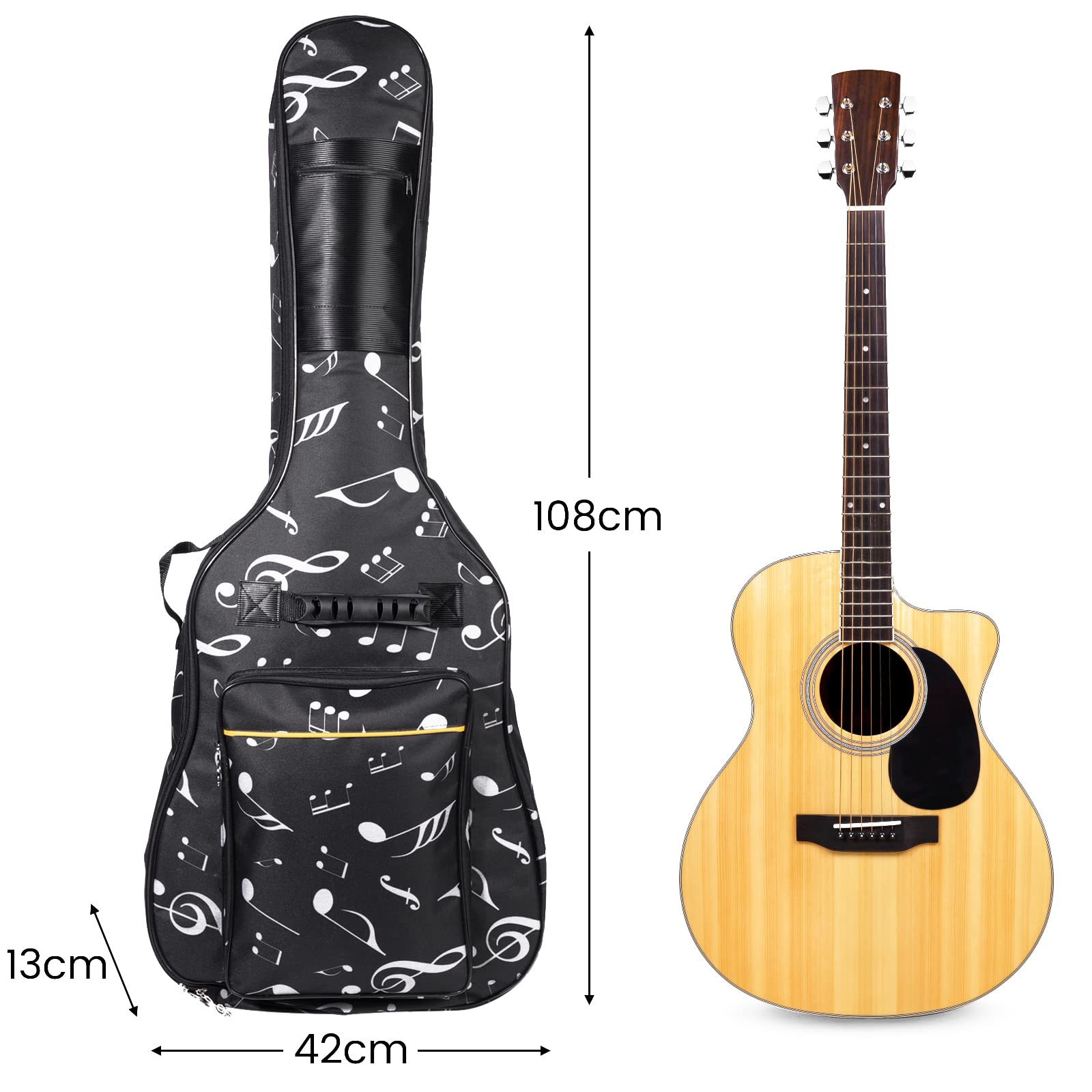 ele ELEOPTION Borsa per chitarra Oxford impermeabile Custodia da 39"/40"/41" disegno musicale Borsa in nylon Borsa per chitarra elettrica imbottita Chitarra acustica e chitarre classiche antiurto