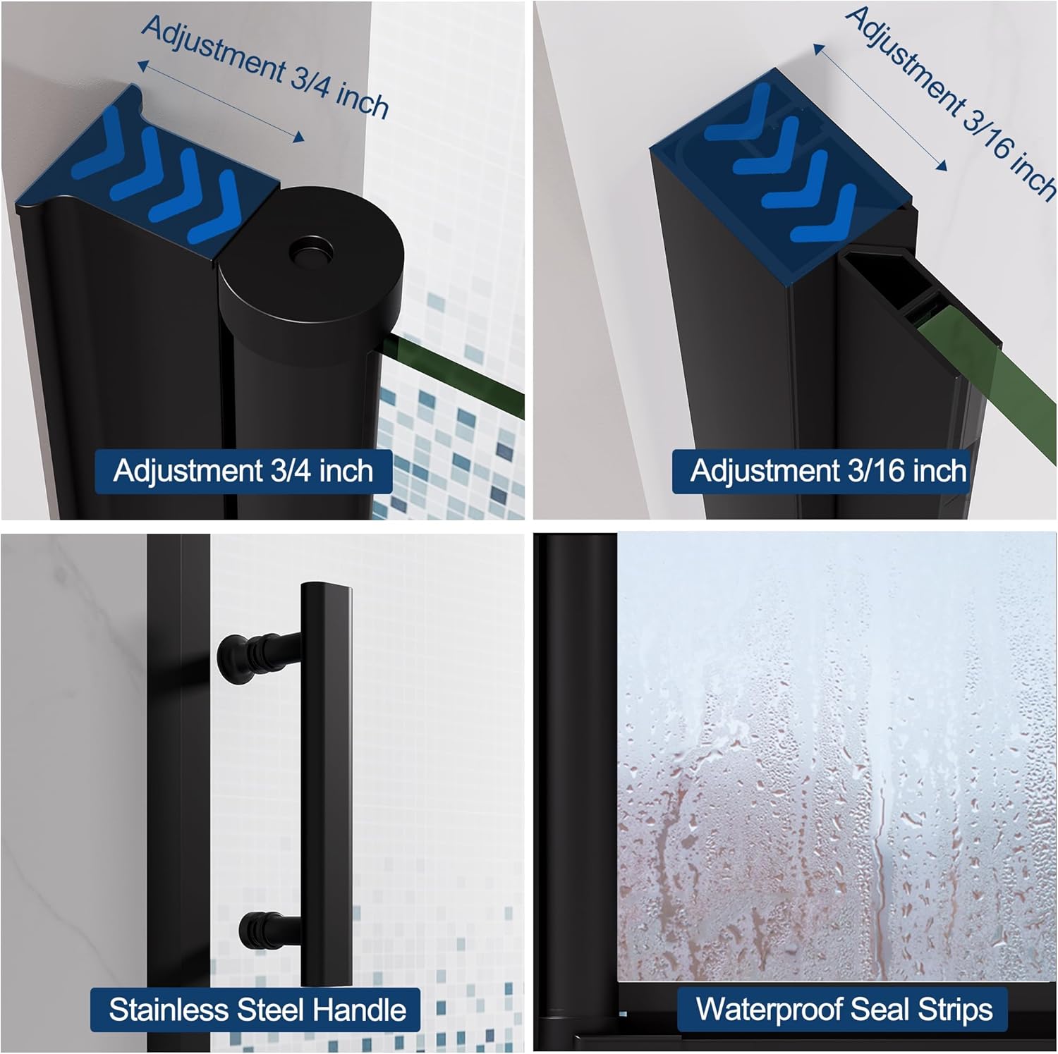 MORVANO Glass Door Pivot Glass Shower Door Adjustable 33-34 in W x 72 in H 1/4 in Clear SGCC Tempered Glass, Swing Shower Door in Matte Black Finish, Pivot Door Can Reversible Installation