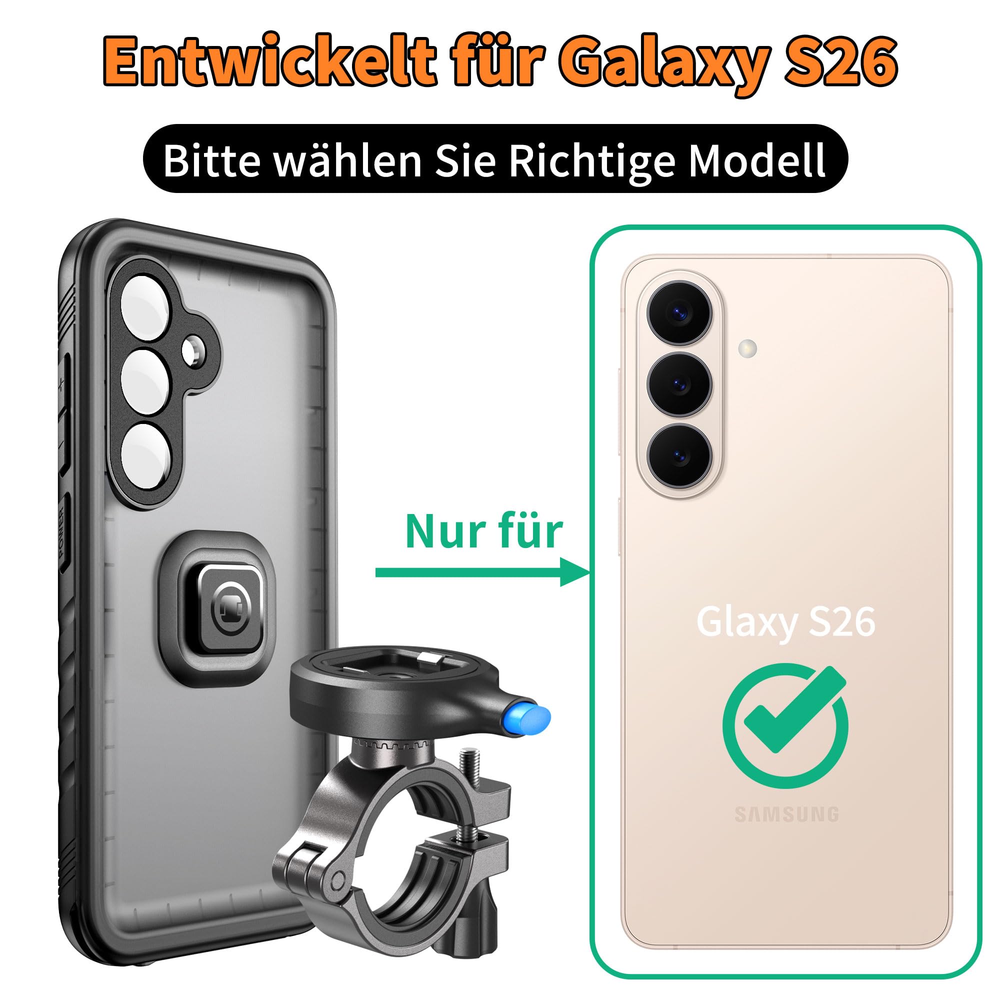 Cozycase 1S-Kn. Wasserdicht Handyhalterung Fahrrad Für Samsung Galaxy S26 | Anti-Diebstahl Hülle Handy Halter Motorrad Lenker Rennrad Mtb Ebike Bike Phone Holder Mount Fahrradhalterung IP68 Waterproof