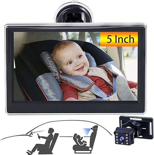 Cámara de coche de bebé HD 5 pulgadas Monitores espejo de coche infantil orientación trasera visión completa clara visión nocturna