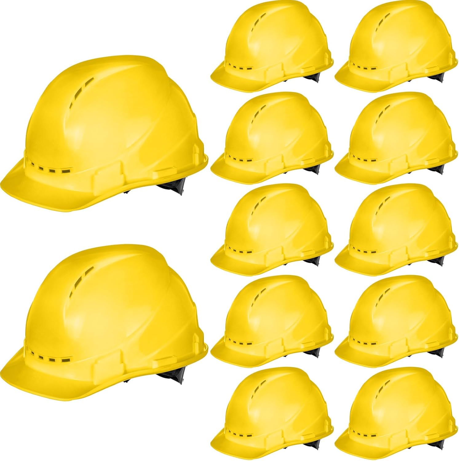 Xuhal 12 Pieces 4 Point Suspension Hard Hat Bulk Safety Helmets with Vents and Cotton Brow Pad ABS Construction Hardhats for Safety Adjustable Ratchet Hard Hats for Work Head Protection