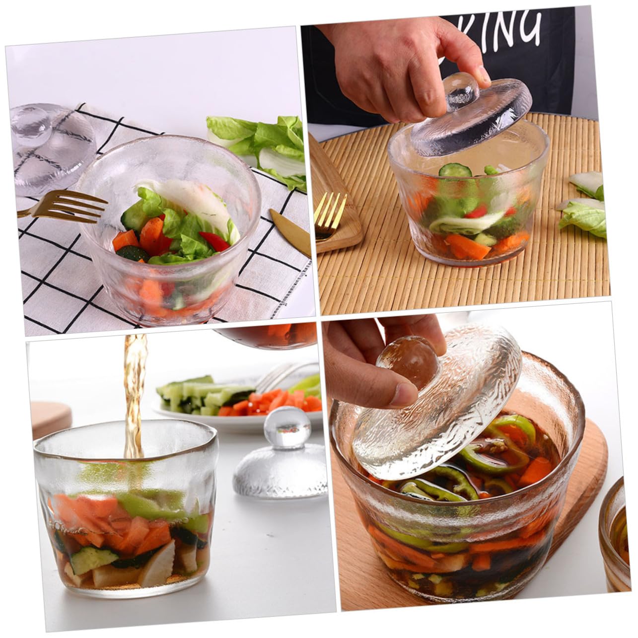Barattolo per Sottaceti Ermetico in Vetro Contenitore Trasparente per Fermentazione Vegetali Stile Giapponese con Coperchio Pesante per Kimchi e Conservazione Alimentare in Cucina