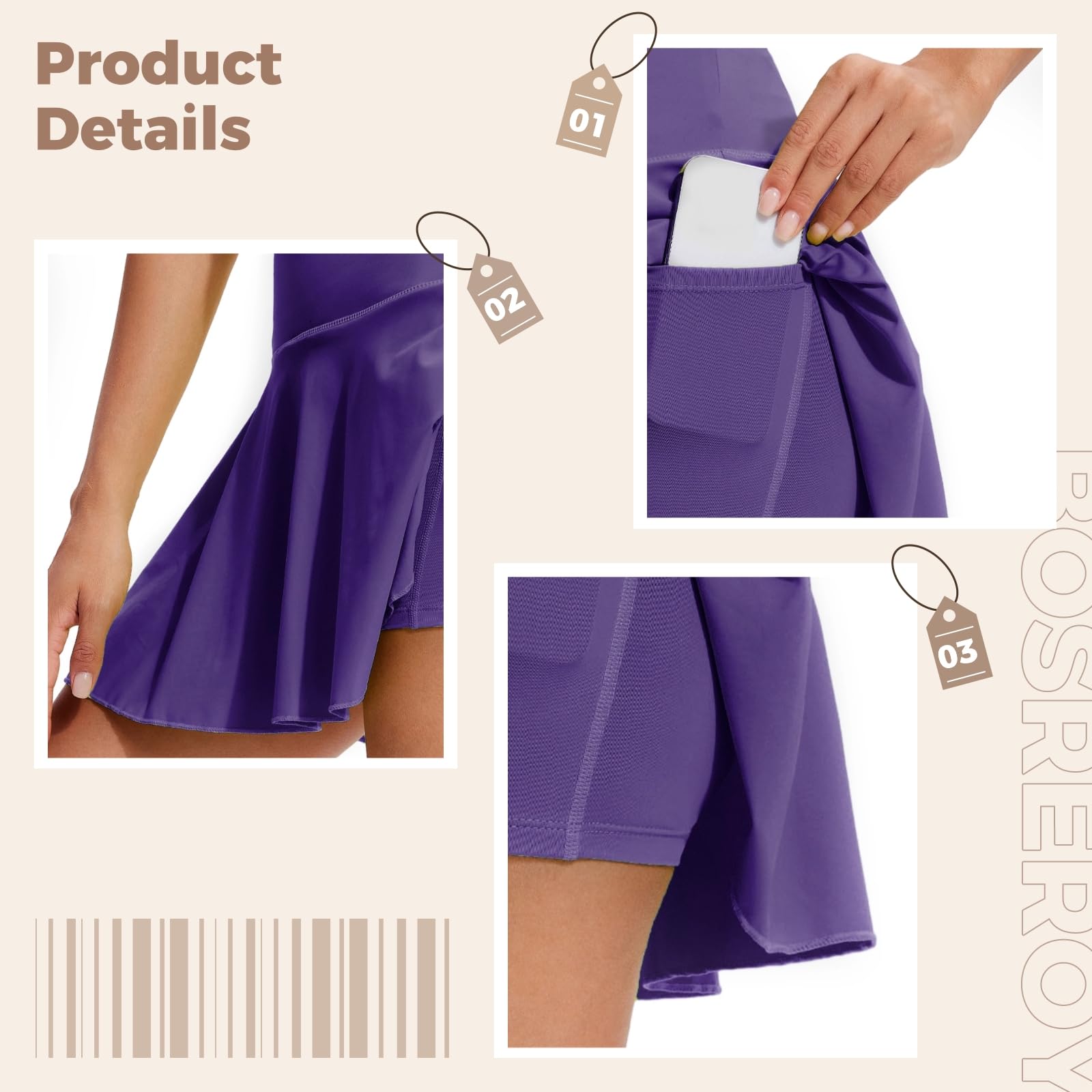 Jupe de tennis noire pour femme avec short intégré, respirant, extensible, en nylon/élasthanne, taille haute, tailles S-Xxxl, violet foncé, taille unique