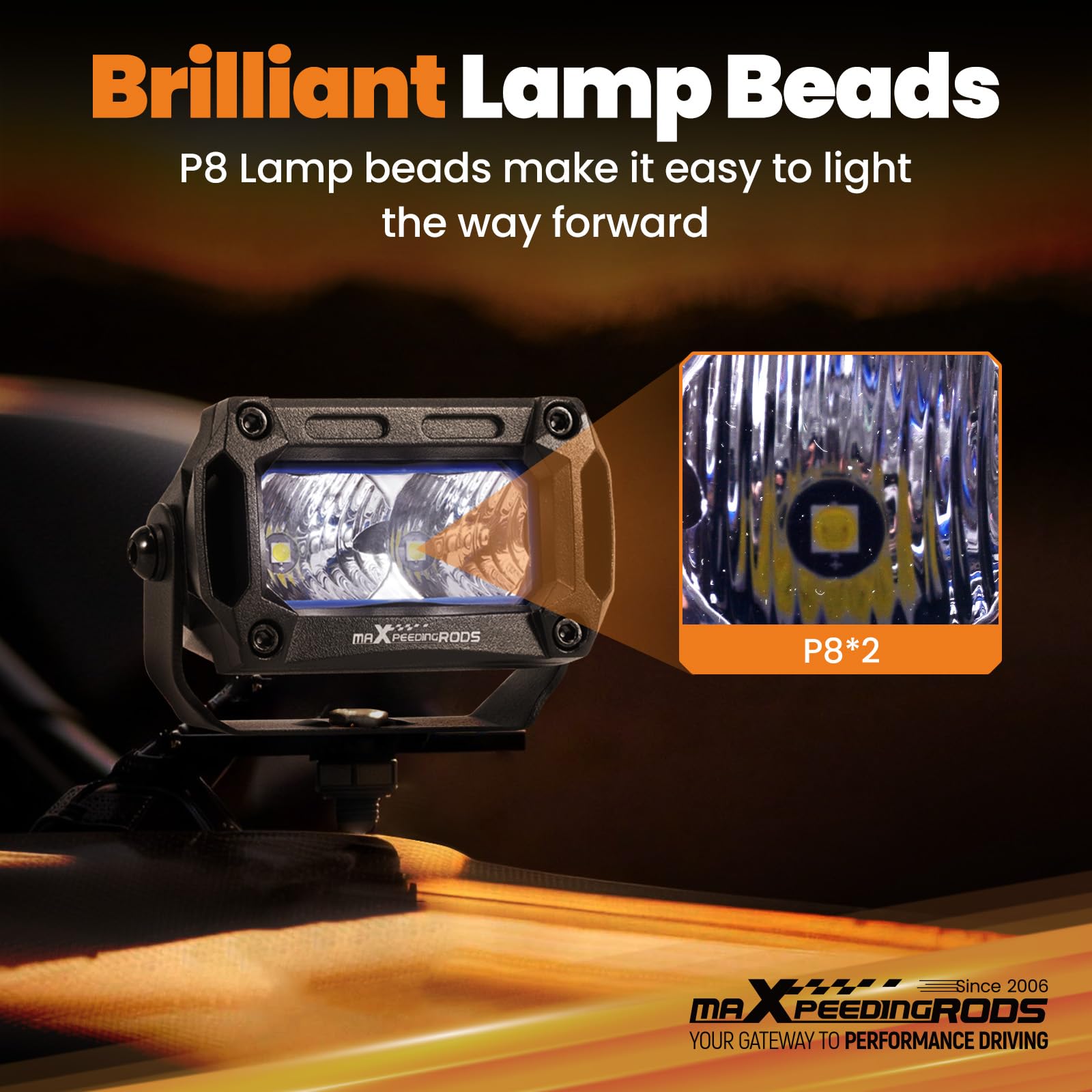 maXpeedingrods 3,3 cala 20 W LED Off-road Pod, listwa świetlna 2000 lm, białe światło, IP67 lampy z wiązką przewodów, do samochodów ciężarowych, Jeepów, Pickupów, ATV, UTV, motocykli i traktorów, 2
