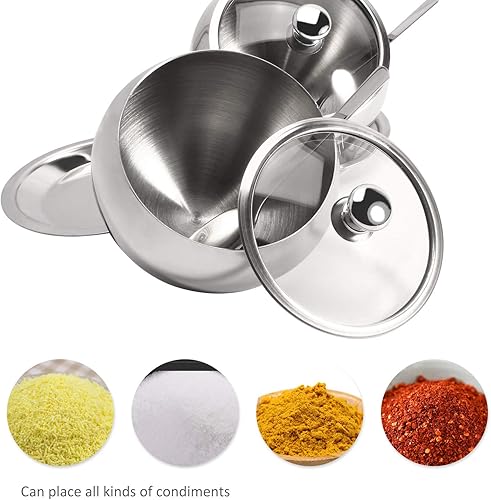 Miniatura 4 de 2 azucareros de acero inoxidable brillante pulido para servir azúcar, pimienta, sal especias, 10.1 fl oz/10 onzas