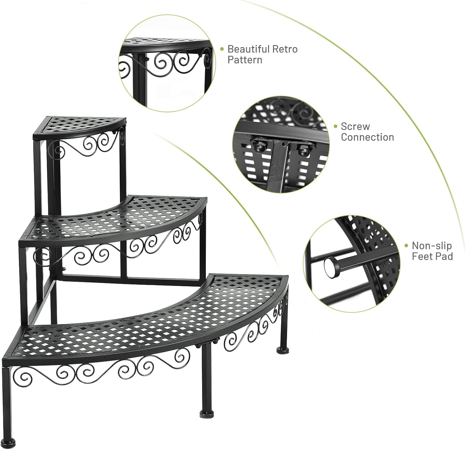 Giantex Corner Plant Stand Flower Pot Organizer Rack, 3 Tier Quarter Round Plant Display Holder Storage Shelves, Metal Corner Shelf Planter Shelving Ladder Plant Stand for Indoor Outdoor Use