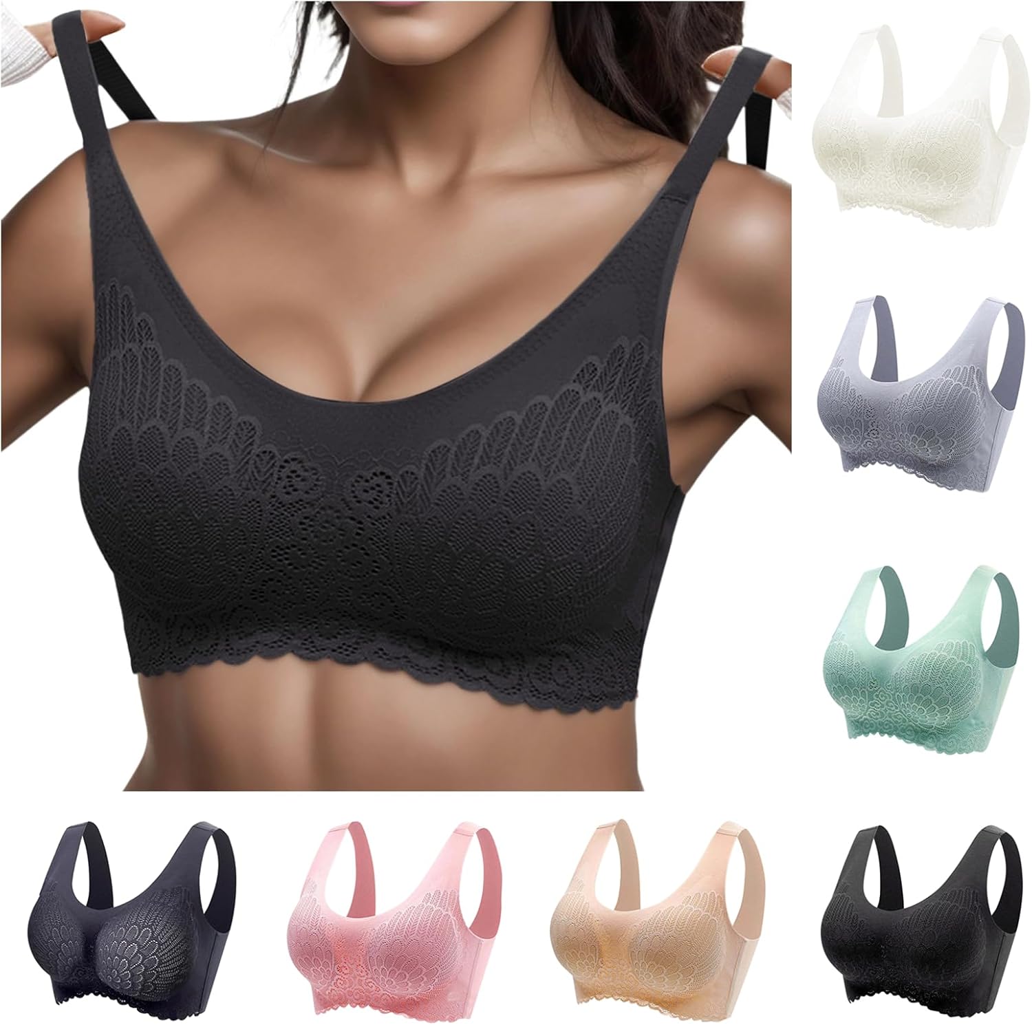 Lainuyoah Soft Bras for Women Wireless Push Up Full Coverage Padded No
