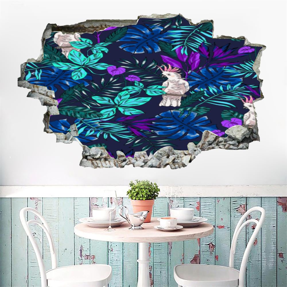 Pegatinas de pared rotas en 3D, mural de pared de hoja de palma, arte de pájaro, guardería, dormitorio infantil, sala de estar, fondo, calcomanía de pared, decoración extraíble para el hogar