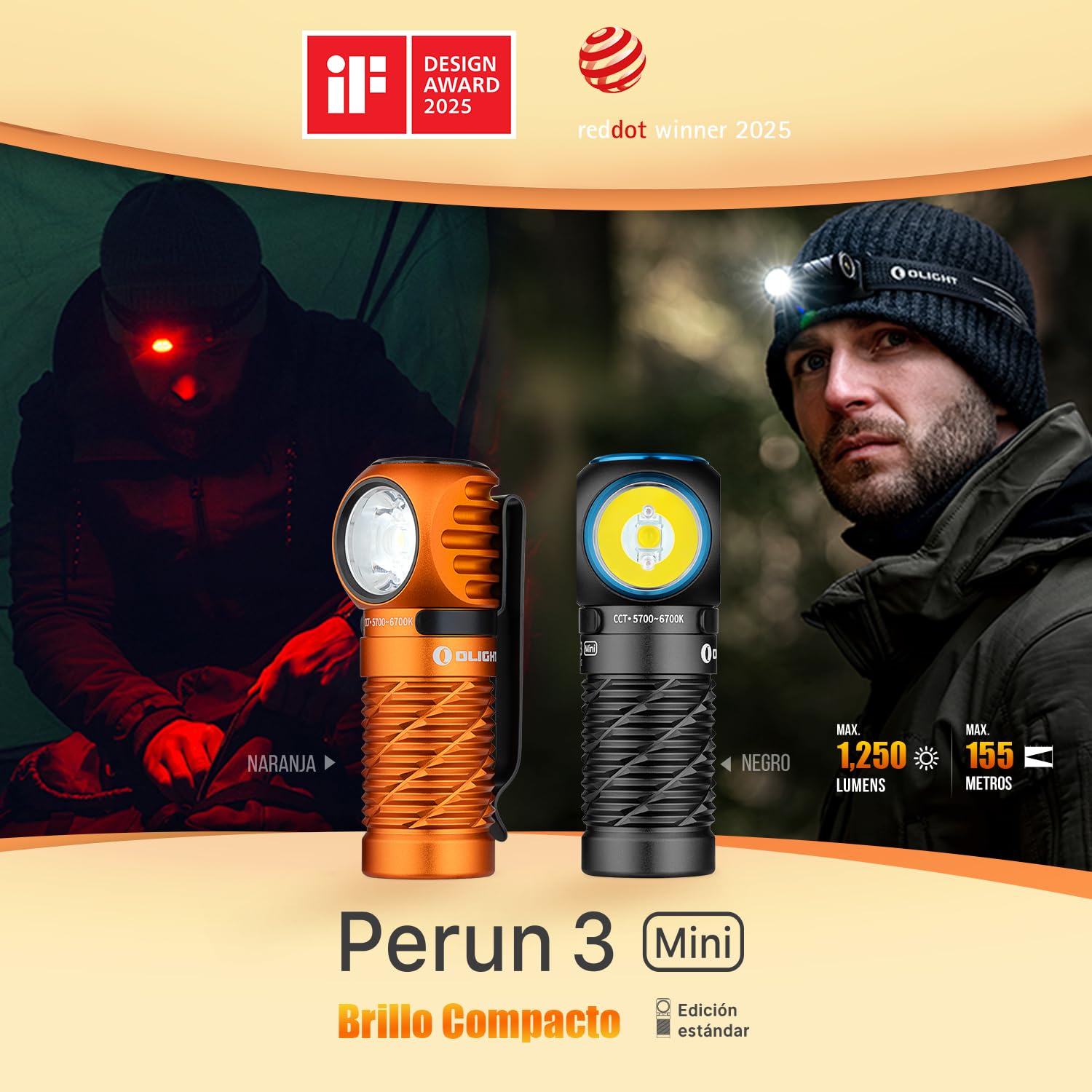 OLIGHT Perun 3 Mini Linterna Frontal LED Recargable de Ángulo