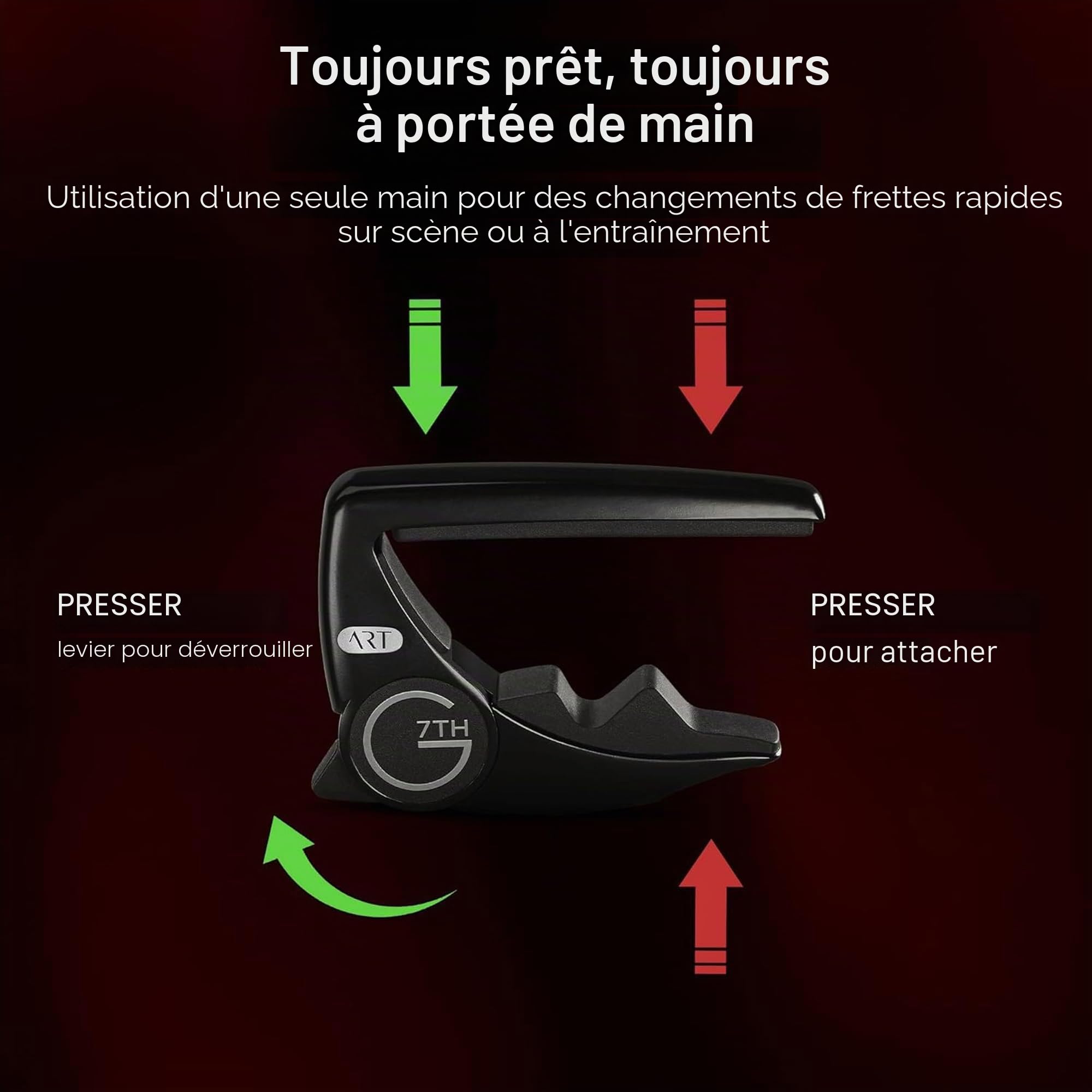G7th Performance 3 Capodastre Guitare 6 Cordes Noir - Contrôle de Tension Révolutionnaire & Technologie Adaptive Radius - Le Capodastre Parfait pour Guitare Acoustique et Électrique