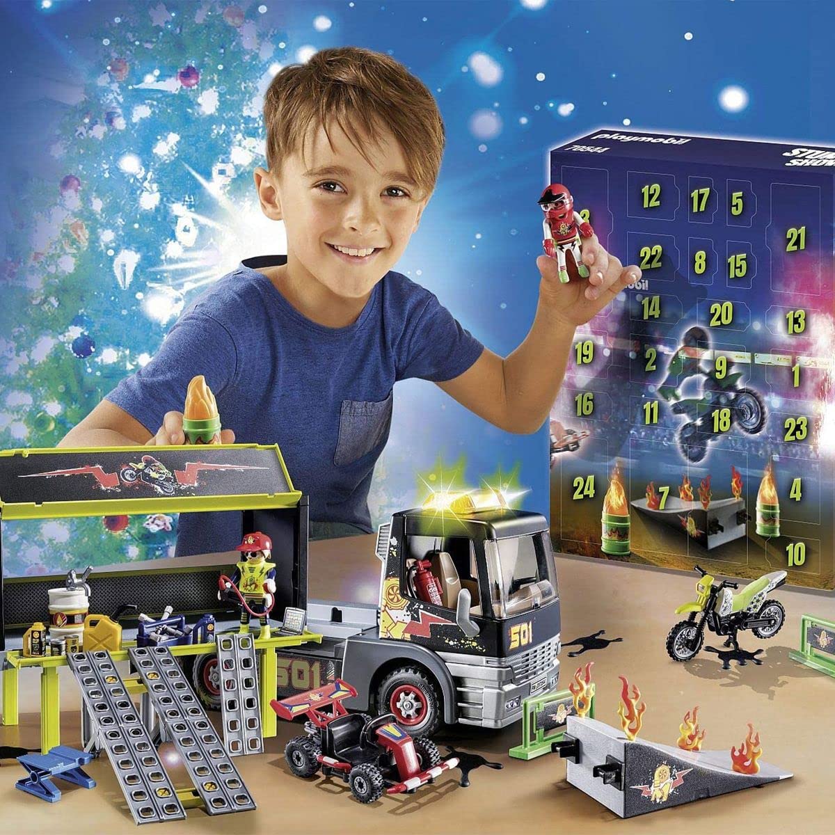 PLAYMOBIL XXL-Adventskalender 70544 Stuntshow, Inklusive LKW, Für Kinder ab 4 Jahren