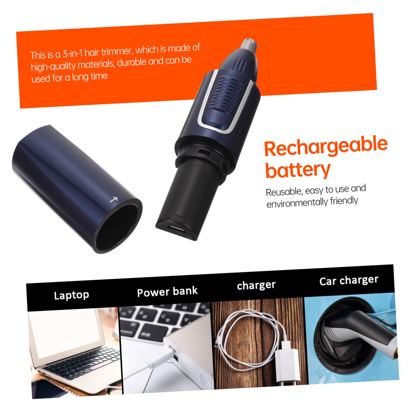 Recortador de Vello Nasal Eléctrico USB para Hombres Azul | Cabezal Lavable, Abs y Acero Inoxidable, Diseño de Cabeza Abombada, para Cejas y Brazos