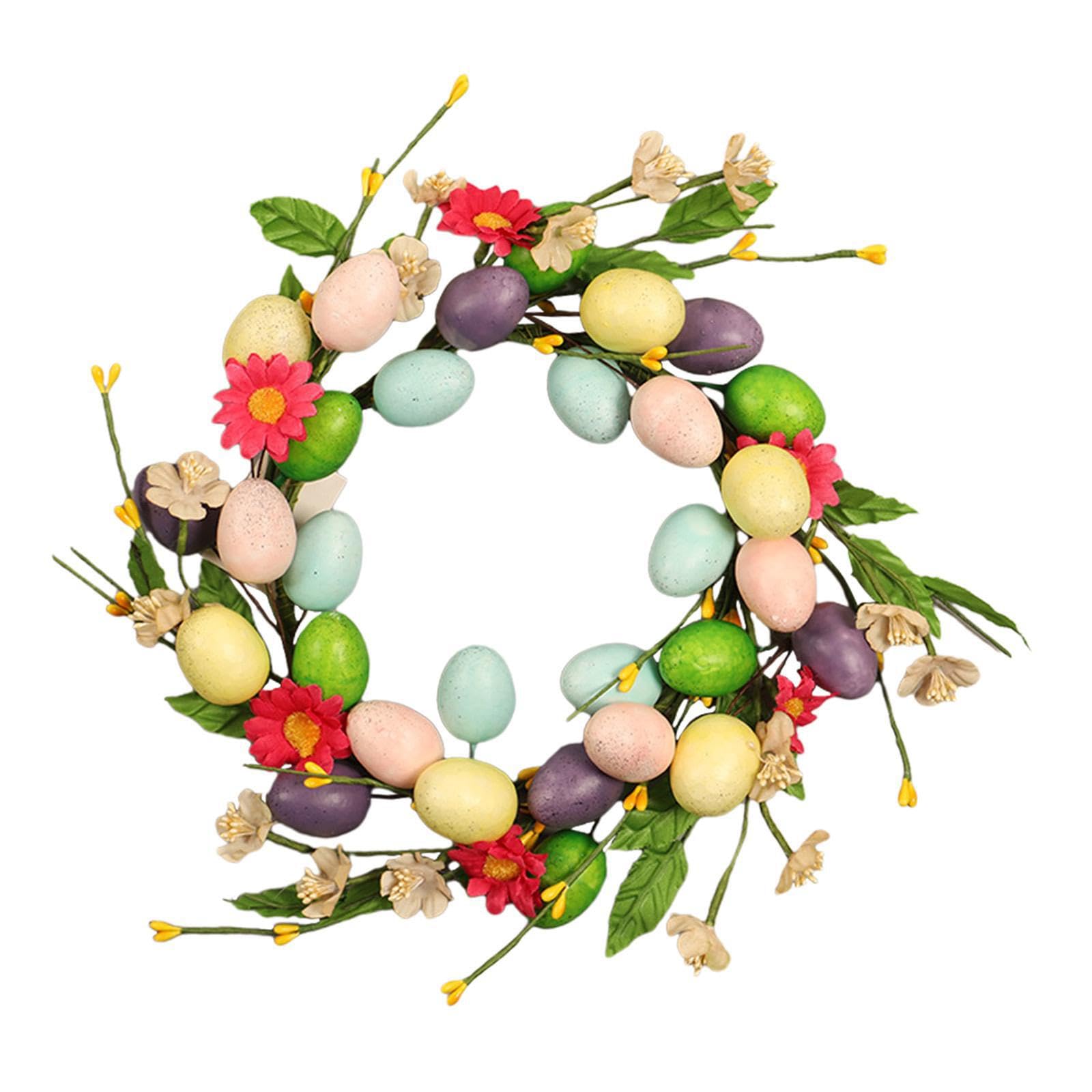 AMSLSIU Easter Wreath Colorful Eggs Hanging Garland Green Leaves Festive Home Decor Ornaments Which Can Be Hung On Front Door To Add Festive And Greet Guests, Style A