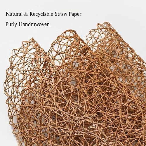 Miniatura 6 de IcosaMro Juego de 6 manteles individuales redondos marrones para mesa de comedor, tejido de papel bohemio de 15 pulgadas, manteles individuales