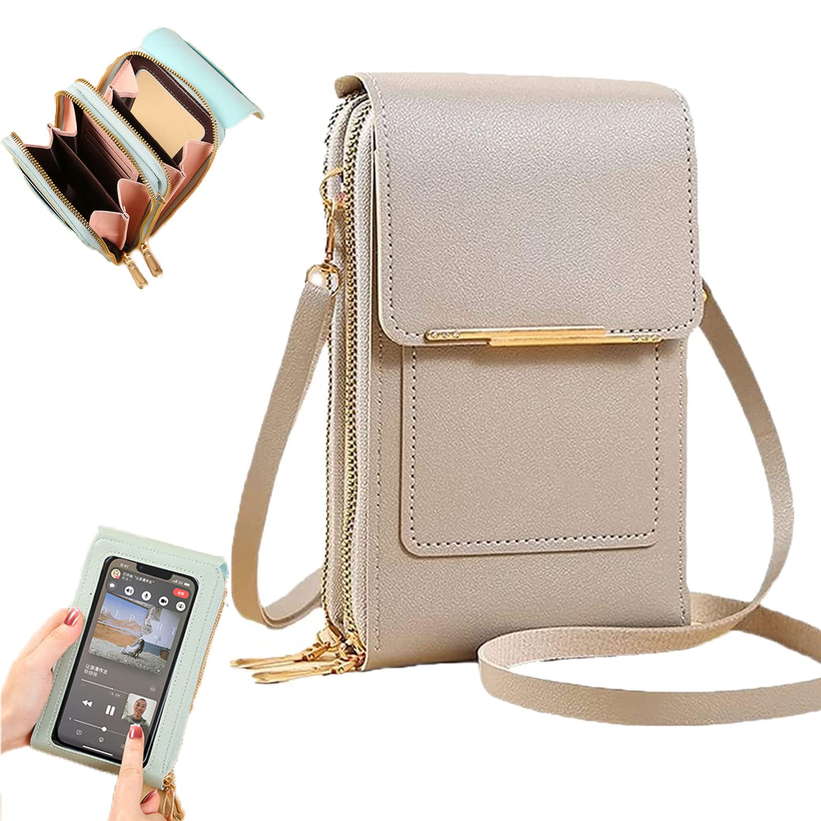 NSRA Anti-Theft Leather Crossbody Cellphone Purse, Blocking PU Leather Bag (A)