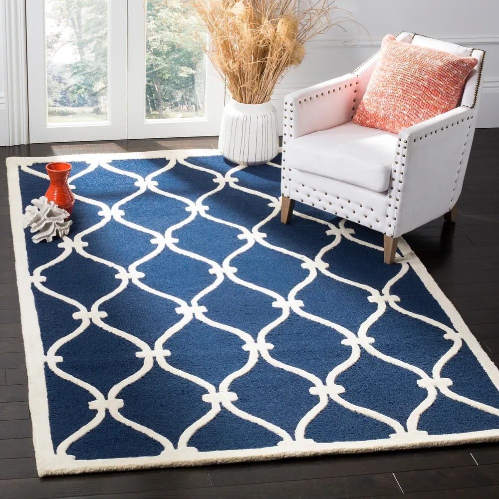 Hand-Tufted Rectangular Loop Pile Wool Area Rug with Anti Skid Backing, Non Shedding Durable Soft Floor Carpet for Living Room, Office & Home Decor 10 x 10 Ft (Square) Blue