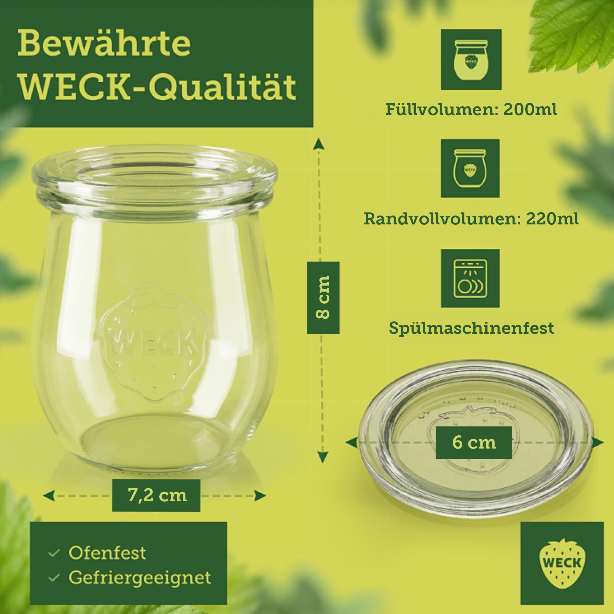 Weck Gläser 200ml – 12er Set mit Deckeln – Tulpenform – robuste, stapelbare Dessertgläser, Einkoch- & Einmachgläser – klein – Weckglas ideal für Nachtisch & Marmelade – Made in Germany Küche, Haushalt & Wohnen