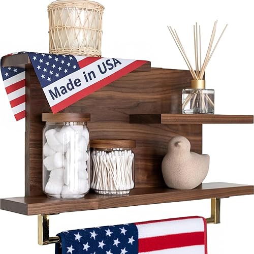 Miniatura 9 de Straga Estantes rústicos de baño montados en la pared, estante de madera dura de 23 pulgadas con toallero de 18 pulgadas, organizador de baño 1.