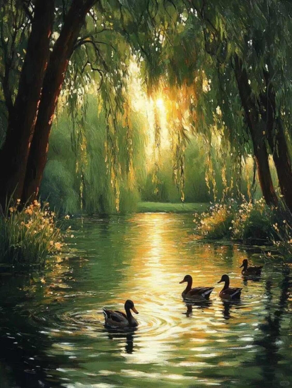 Rqwybcaxn Seed Bead Embroidery Kits Ducks in the Water 40x50cm