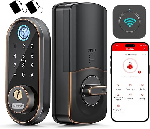 Cerradura inteligente para puerta de entrada sin llave, cerrojo electrónico de huellas dactilares, pantalla táctil, teclado SMONET Biométrico