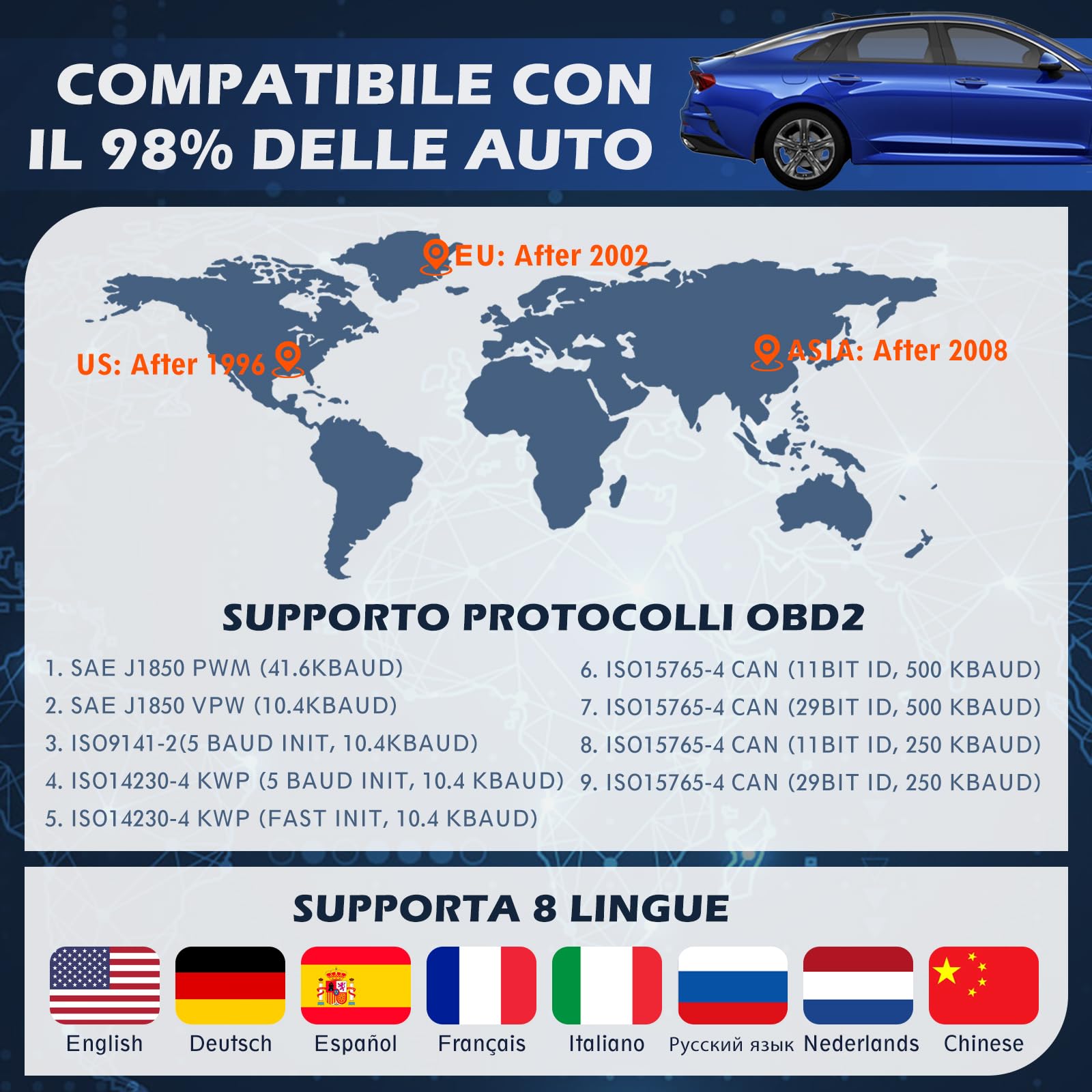 OBD2 Auto Diagnosi OBD Italiano: Scanner OBD EOBD Diagnostica per BMW Mercedes Tutti i Veicoli- Strumento Professionale di Lettura dei Codici Diagnosi OBDII per Monitorare la Spia del Motore