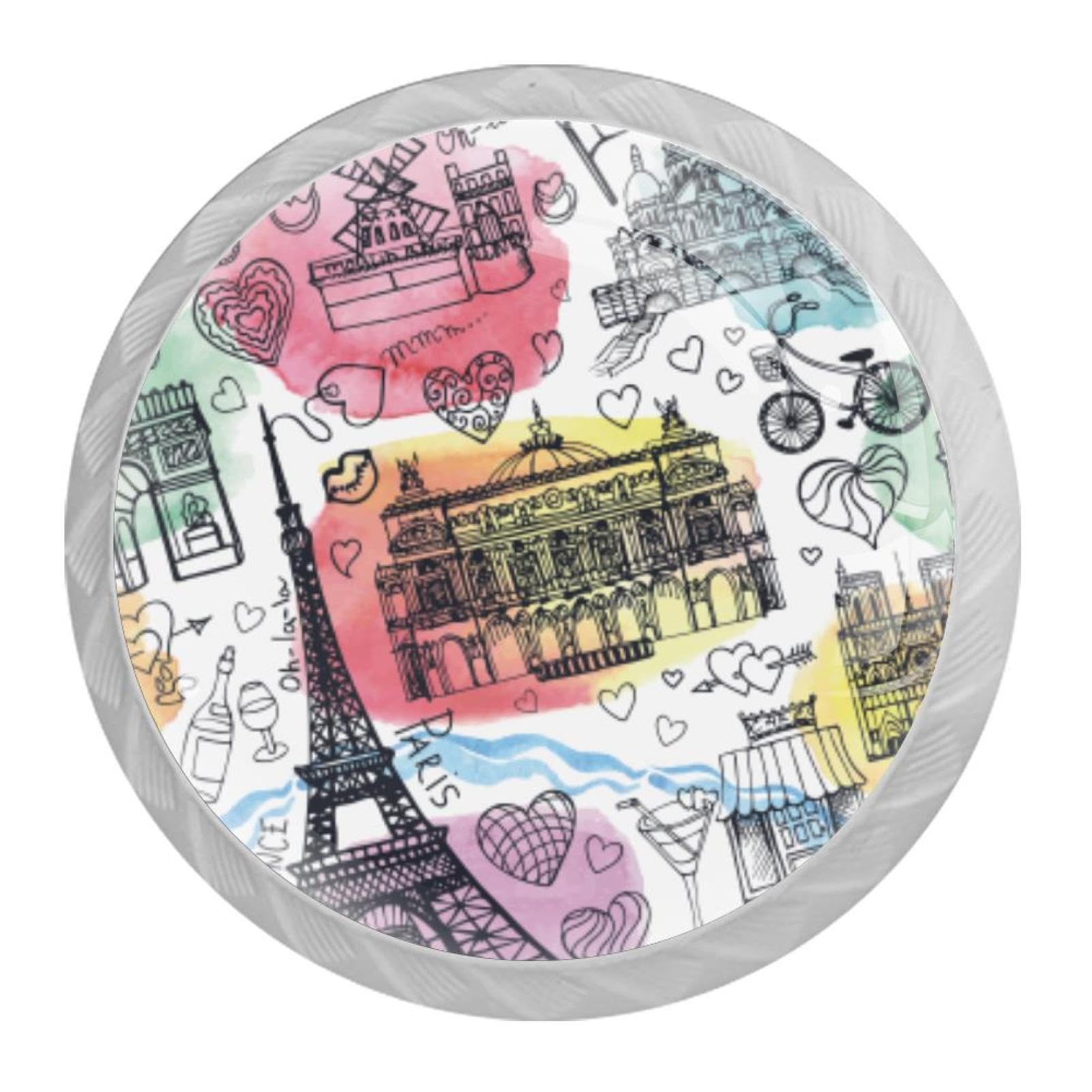 Tqmspg Multi02 4 Pieces Drawer Pulls France Paris Eiffel Tower Love Pattern Door Knobs Dresser Handles For Kitchen Wardrobe Cupboard Hardware Furniture