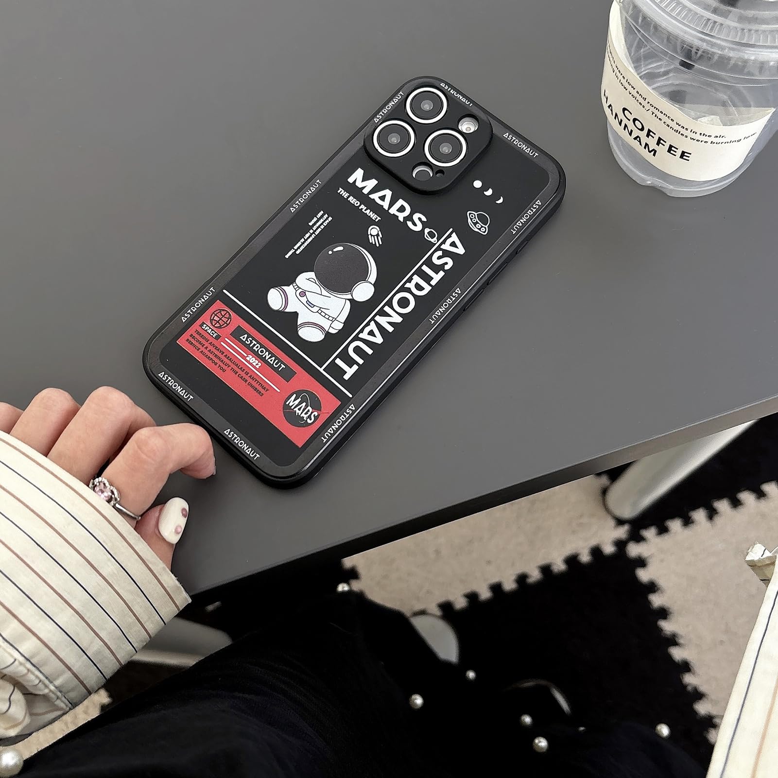 Yonds Queen for iPhone 16 Pro Max Cute Case, Cool Cartoon Astronaut Space Mars Rocket Design Stylish Bumper TPU Rubber Protective Anti-Slip Shockproof Fashion Case(Black, iPhone 16 Pro Max)