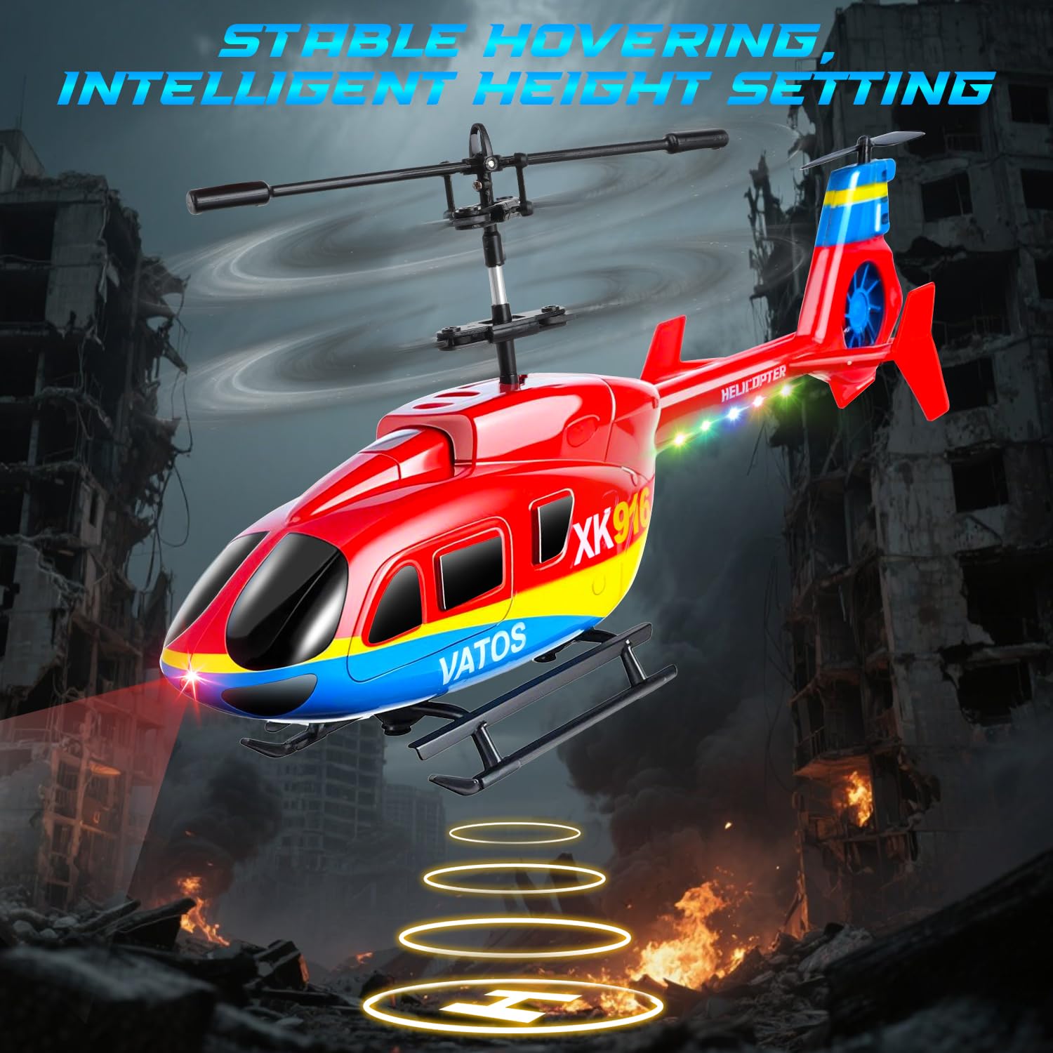 VATOS Elicottero telecomandato, 2.4GHz Altitude Hold Birdy elicotteri RC con giroscopio e luce LED, One-Key decollo e atterraggio, 3.5 CH Radio Controlled Aircraft per bambini adulti principianti