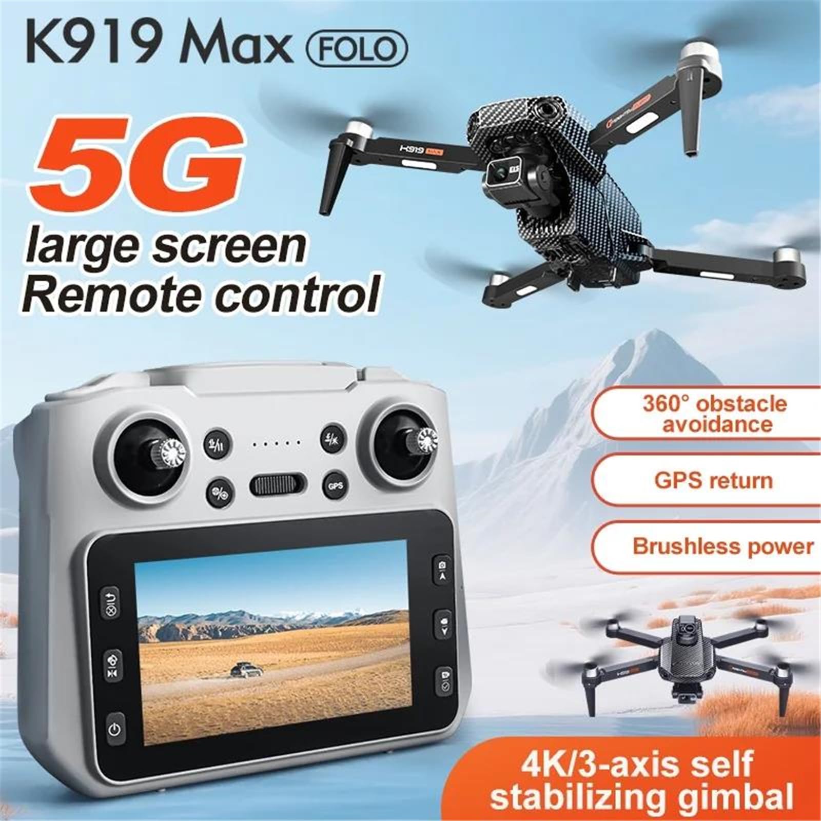 Single battery,Laser OAS,dron k919 max gps 5g profesjonalny 8k hd z 3-osiowym gimbalem, sterowaniem kamerą eis i ekranem, bezszczotkowy dron fpv z funkcją omijania przeszkód