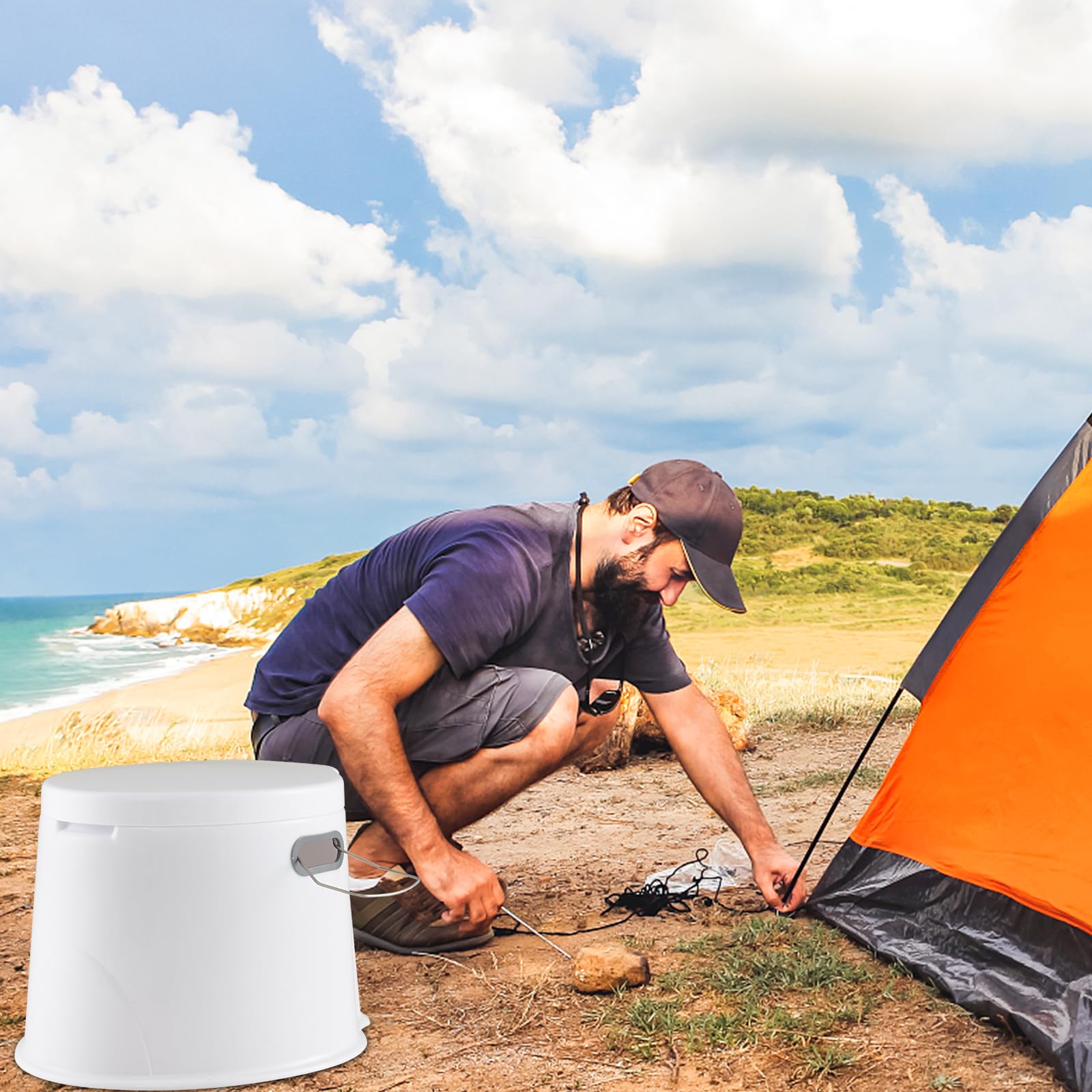 SOARS Campingtoilette, 5L Reisetoilette, Camping Toiletten mit abnehmbarem Inneneimer & Papierrollenhalter, Mobile Toilette mit Deckel, bis 200 kg belastbar, ideal für Camping, Reisen,Wandern