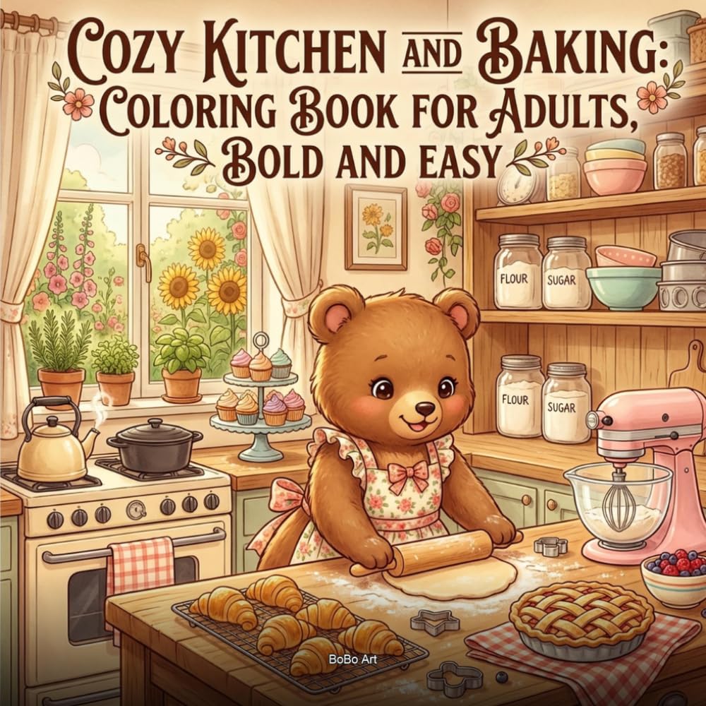 Cozy Kitchen and Baking Coloring Book for Adults: Bold and Easy Cottagecore Designs: 50 Charming Kawaii Scenes — Farmhouse Kitchens, Pies, Cookies, Cakes, and Cottage Recipes for Stress Relief