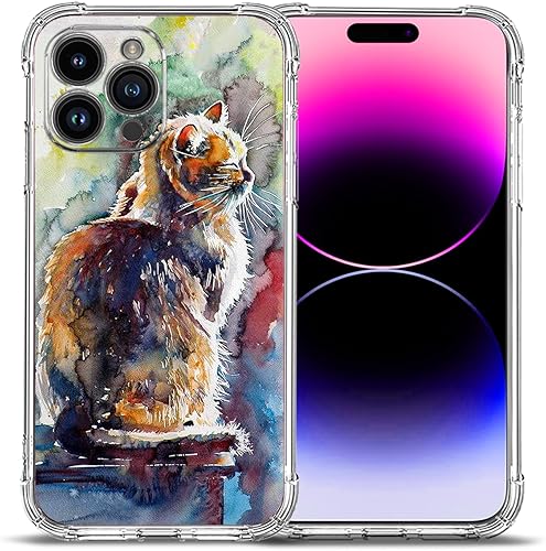 Beaucov Funda para iPhone 15 Pro Max, protección contra caídas de pintura de gato a prueba de golpes, funda protectora de cuerpo completo resistente