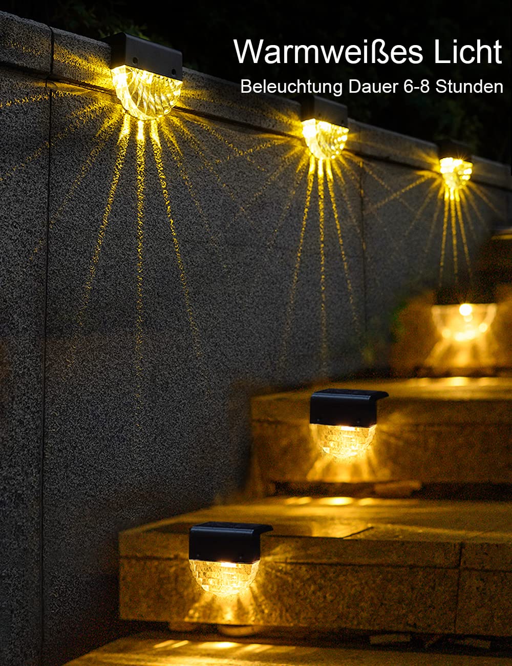 Solarlampen für Außen Garten, 4 Stück LED Solar Lampe, Solarleuchten Gartendeko, 2 Modi Warmweiß/Farbwechselnde Gartenlampe, IP65 Wetterfest Zaun Licht für Terrassen Treppen Stufen Dachrinnen