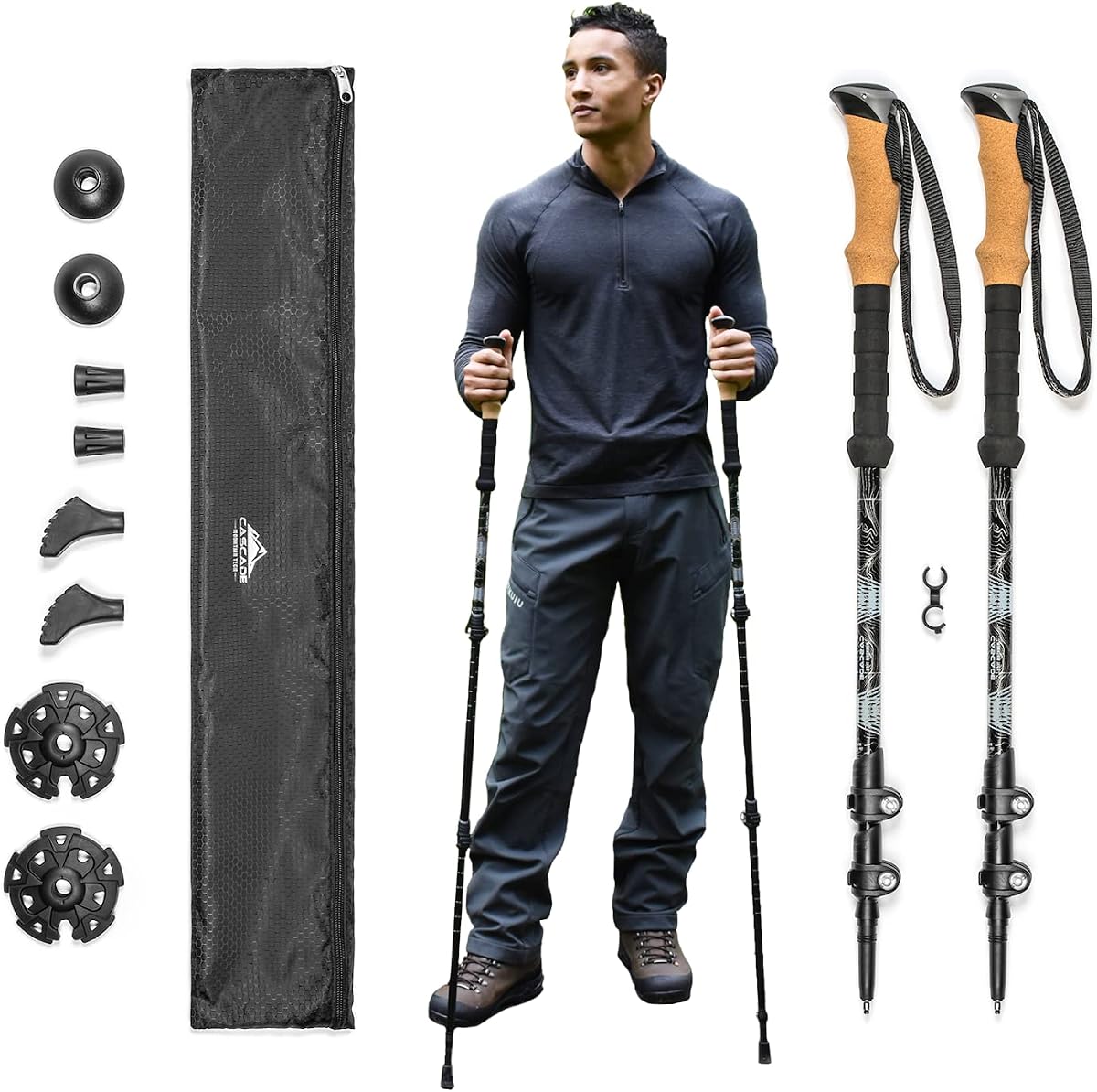 Lightweight Aircraft-Grade Aluminum Trekking Poles with Extended Down Grip Plus Tip Kit