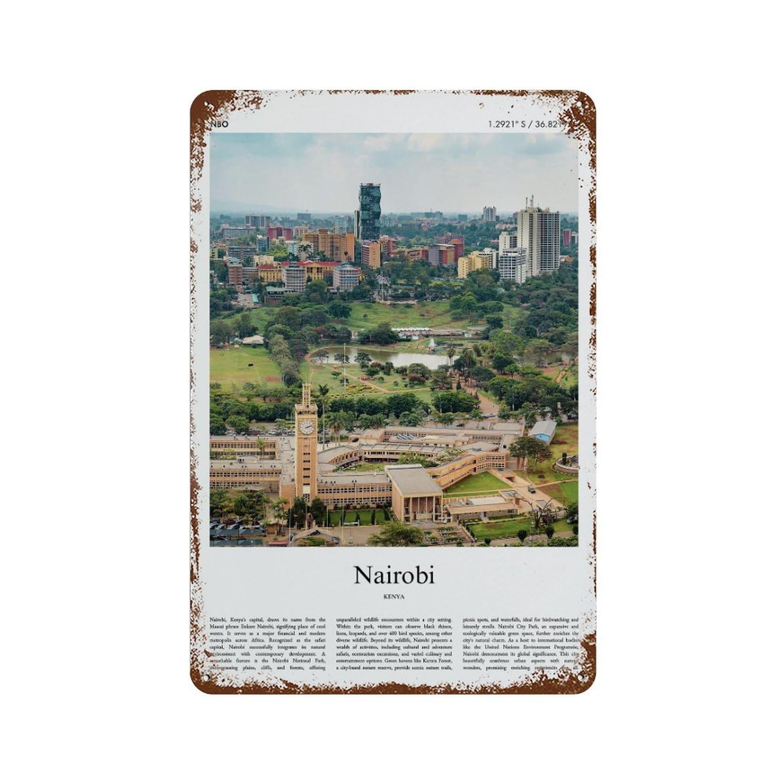 xiaoxiaoshen Nairobi Kenya City Scenery Wall Decor Art Metal Tin Poster Modern Home Decor Art Home Bar Shop Decorations Vintage Sign 30x20cm