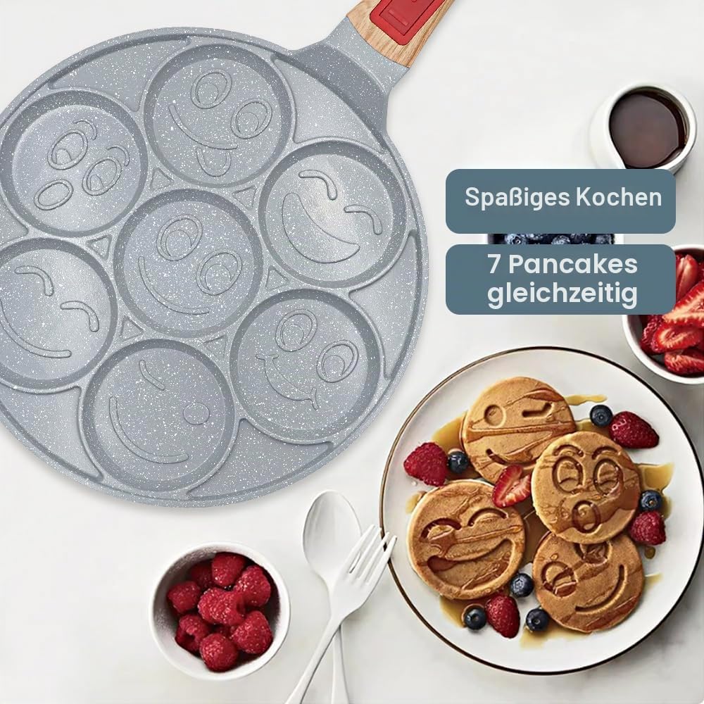 RANX INGST Pancake Pfanne Induktion, Antihaft Keramikbeschichtung, Pancake Maker 7 Löcher mit Abnehmbarer Griff, Spiegelei Pfanne zum Kinderfrühstück - Blau