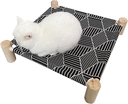 Miniatura 5 de Pozico Hamaca Cama para Gatos/Perros, Cama para Gatos, Camas Elevadas de Madera para Perros para Interiores y Exteriores, Catres Elevados para Gatos