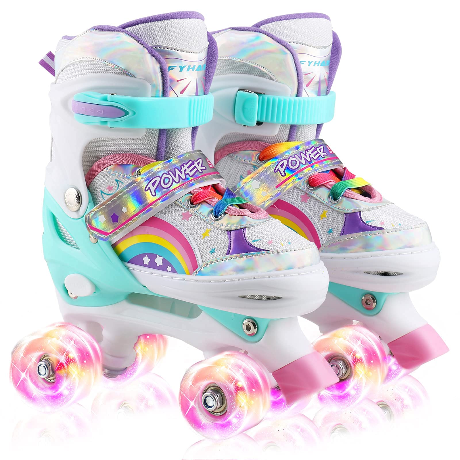 Playmate Roller Skates for Kids Adjustable 4 Sizes Inline Skates, 8 Light Up Wheels of Skates Shine,Outdoor Roller Skates for Girls Boys, Rollerskates for Kids Beginners and Roller Skates Man Women