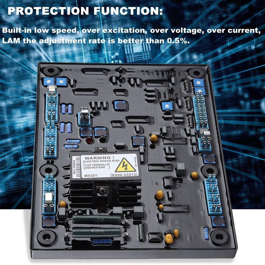 Regolatore di tensione, MX321 AVR Regolatore di tensione automatico con funzione di protezione integrata a bassa velocità, sovraeccitazione, sovratensione, sovracorrente, LAM