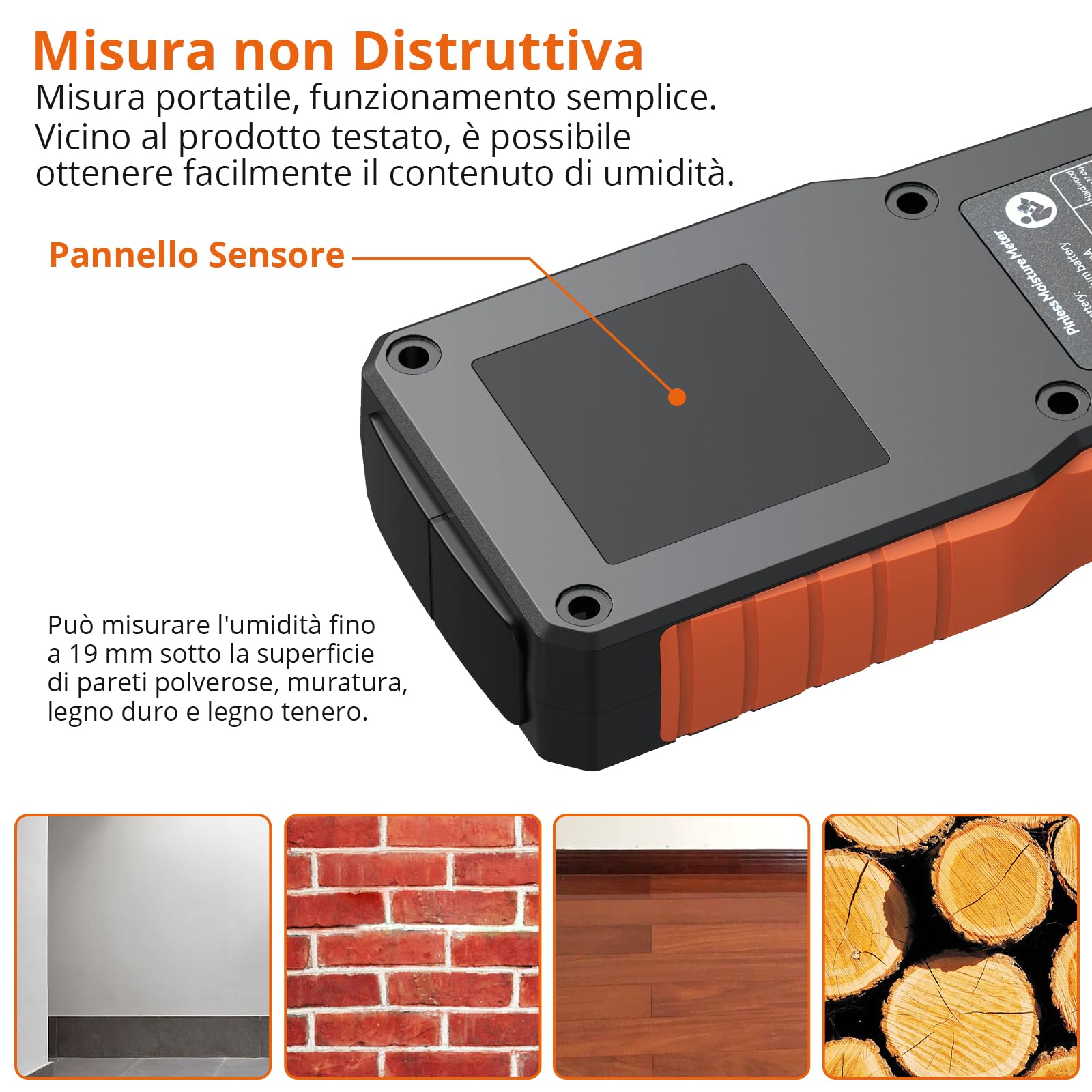Proster Misuratore di Umidità Digitale da Parete Rricaricabile Rilevatori di Umidità Muri Igrometro Professionale Senza Ago con LCD a Colori e Allarme Acustico Muro Muratura Legno Tenero e Duro