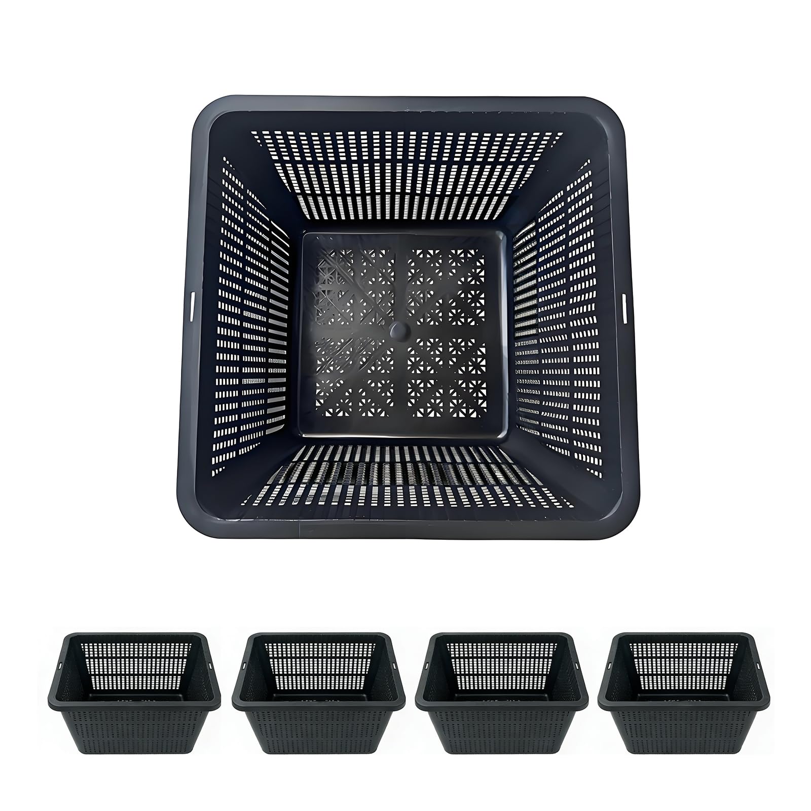 FEZEDA 9 Inch Square Aquatic Plant Baskets, Black Plastic Mesh Pond Plant Containers for Water Gardens, 4 Pack