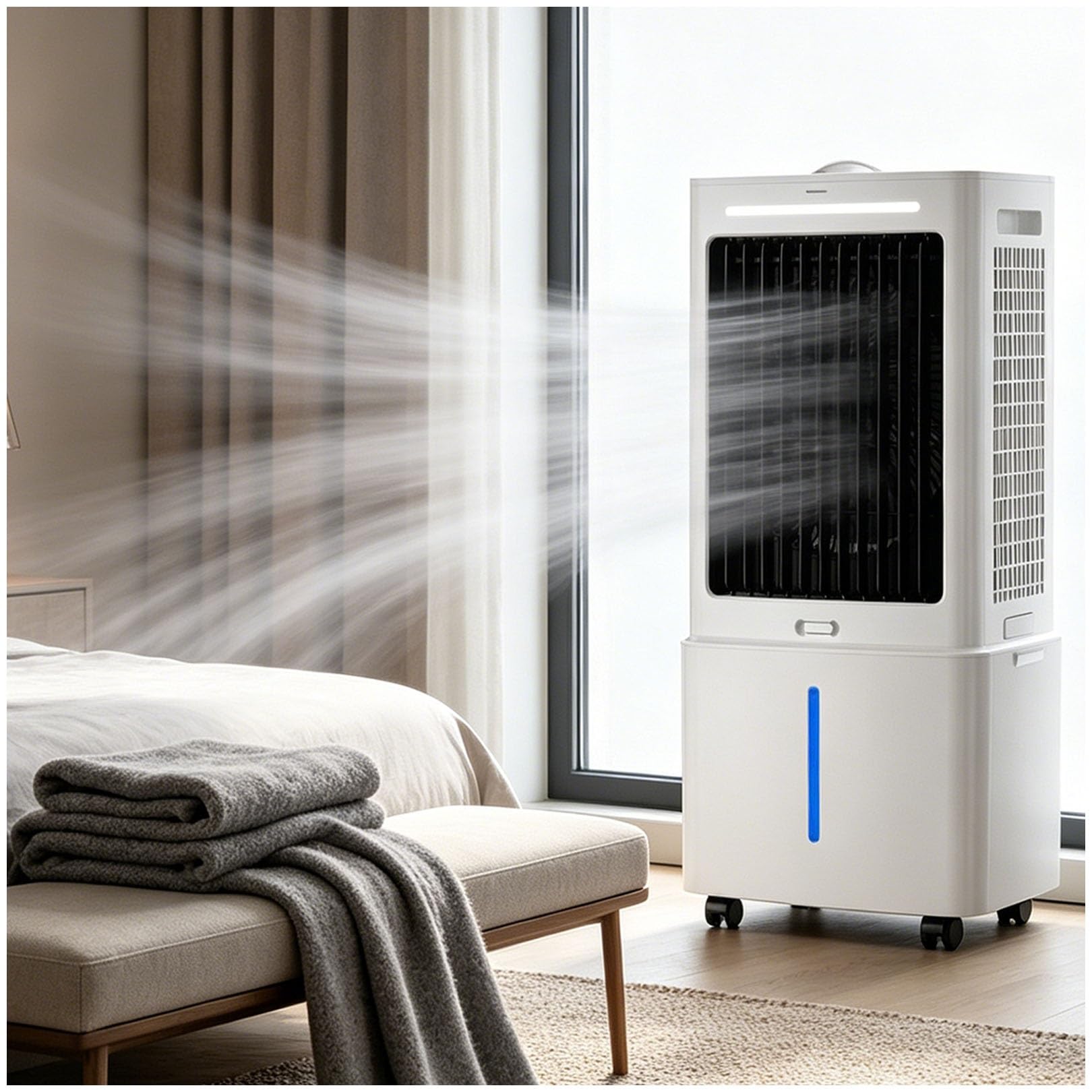 Air Cooler & Fan 3-in-1, 120° Oscillation, 360° Wheels, 25L Reservoir, 3 Fan Speeds, 1177 CFM, Ventless, 80W, Great for Bedroom, Workshop & Outdoor Patio