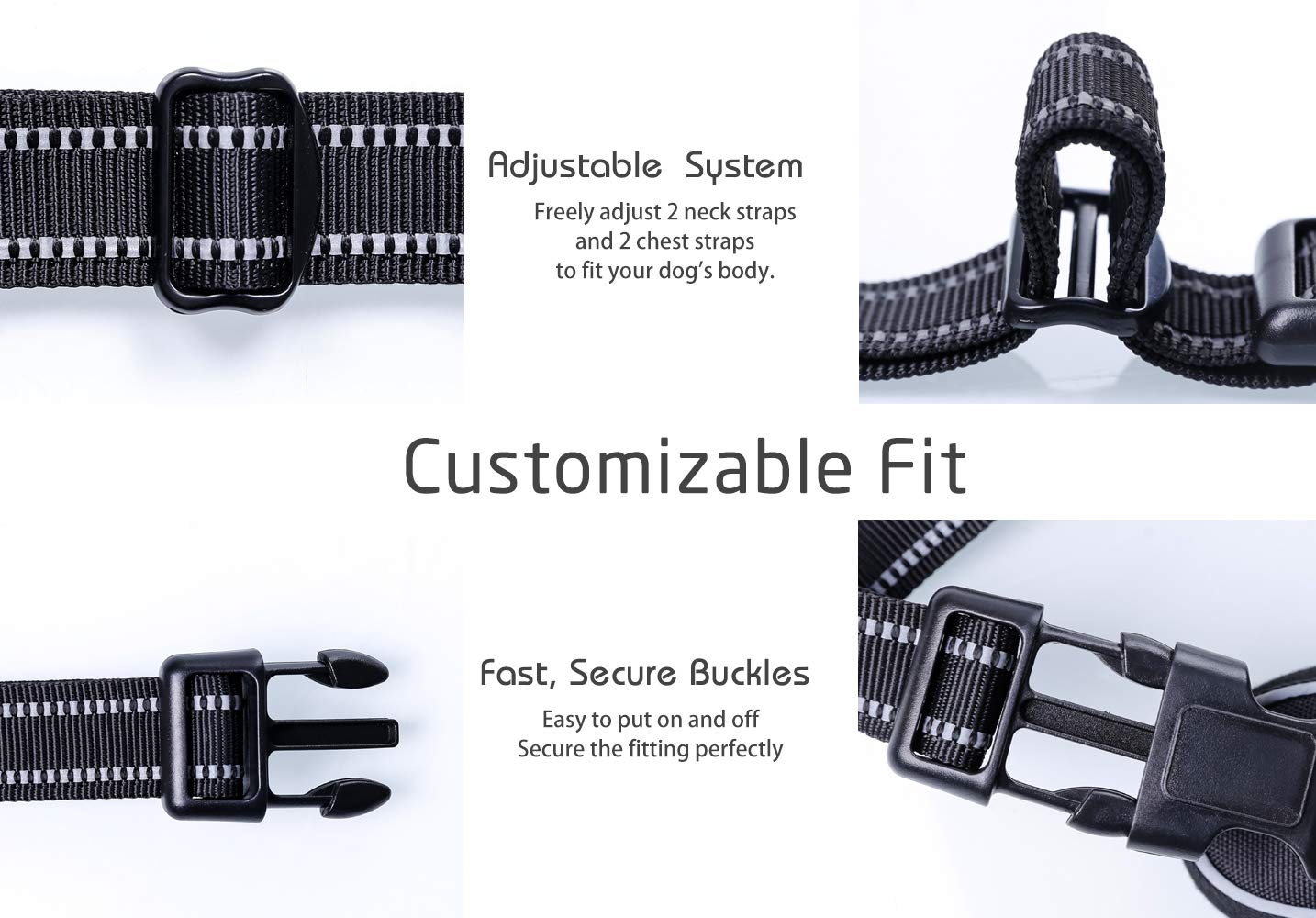 rabbitgoo Pettorina Cane Taglia Grande, Pettorina Cane ad h Regolabile con 2 Ganci in Metallo, Imbracatura per Cani Anti Tiro Riflettente, Imbracatura Traspirante per Addestramento Corsa, Nero, XL