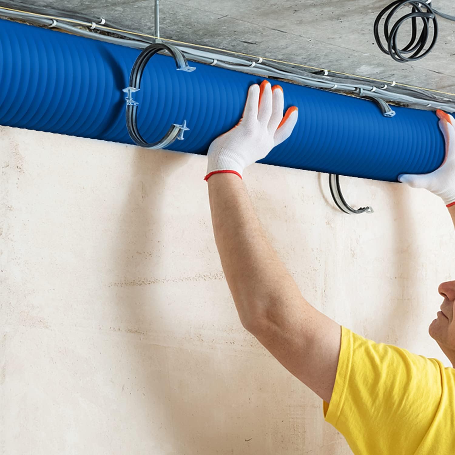 iPower Flexible 4 Inch 8 Feet Aluminum Ducting 4 Layer Protection Dryer Vent Hose for HVAC Heating Cooling Ventilation and Exhaust, 2 Clamps Included, Blue