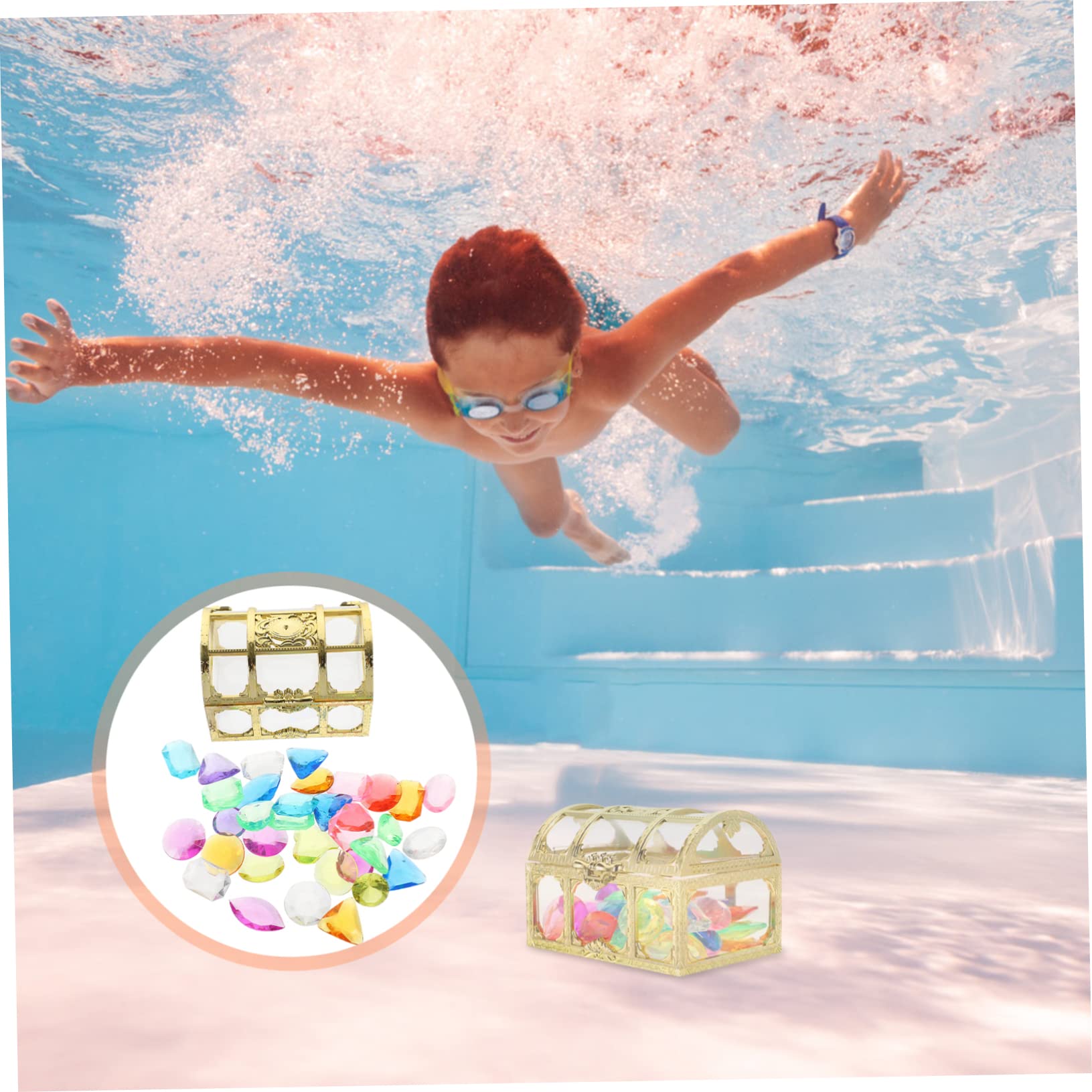 UPKOCH 1 Set Colorful Diving Gem Pool with Treasure Chest Gems for Pool Games Beach Activities and Imaginative Play