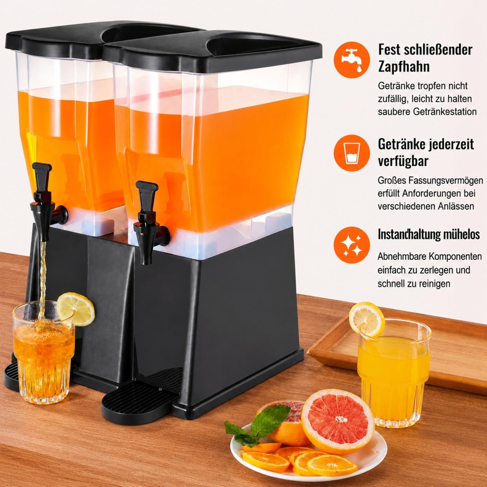 2er Set Getränkespender aus Kunststoff mit Ständer Zapfhahn und Deckel für Partys Restaurants Hotels Saft Eistee Limonade und Wasser