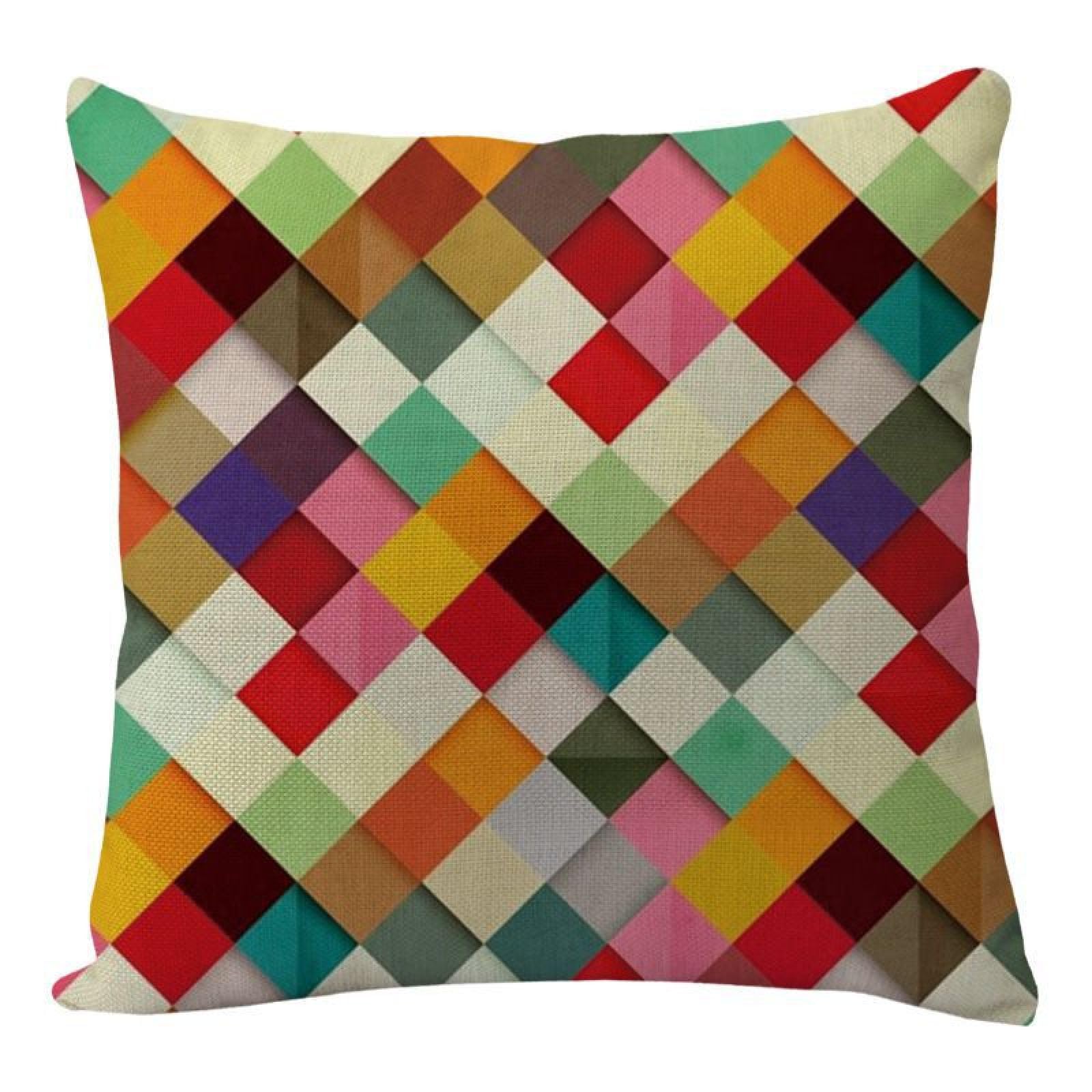 Wazylphin Cushion Covers Colorful Geometry Pillow Cases Cotton and Linen Cushions with Covers Included Zipper Sofa Cushions Soft Pillowcase Living Room Pillow Cover Bedroom 50x50 Cushion Cover 1 Pack