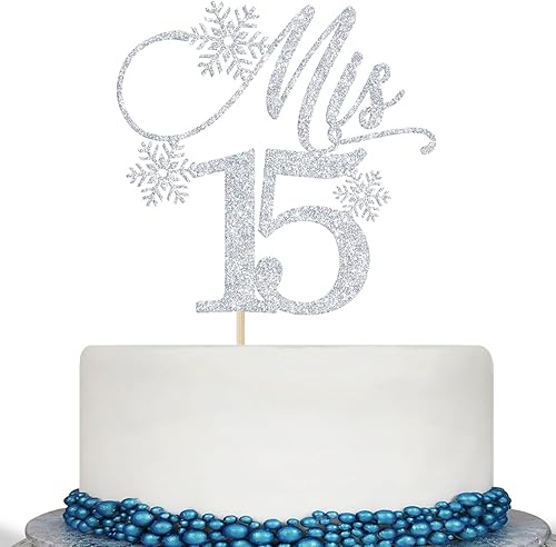 Decoración para tartas Mis 15, decoración de membrillo de copo de nieve, decoración de pastel de cumpleaños 15, feliz 15 años, decoración de fiesta