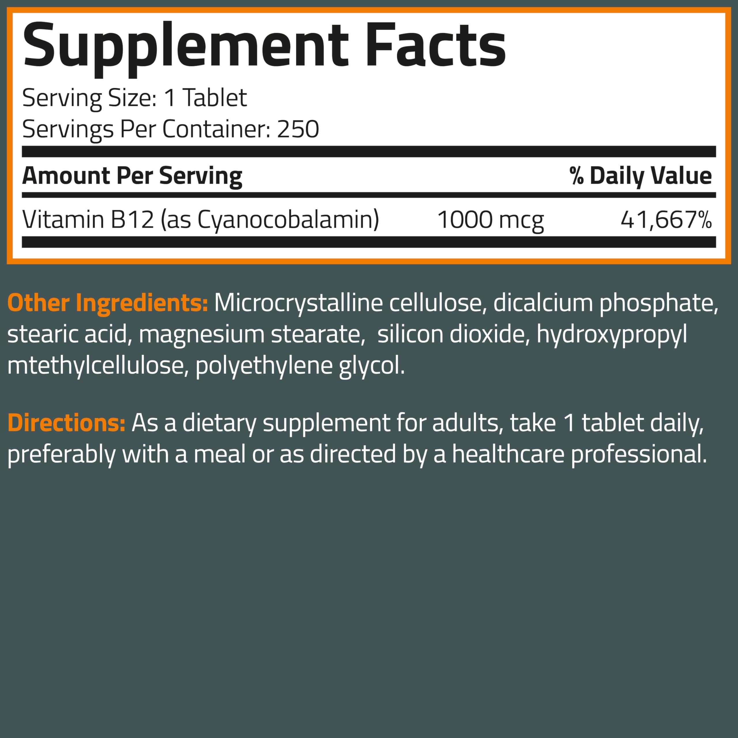Bronson Vitamin B12 1000 mcg Once-Daily Formula, 250 Vegetarian Tablets — Amazon image 8